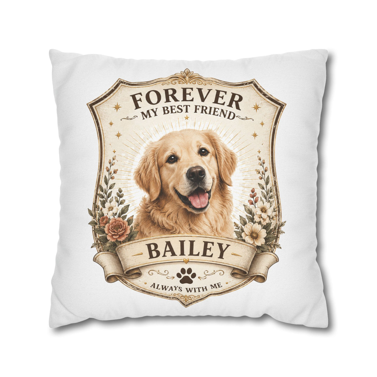 Milo Bailey Dog Dad Mom Forever My Best Friend Personalized Dog Pillowcase — Custom Pet Name Golden Retriever Memorial