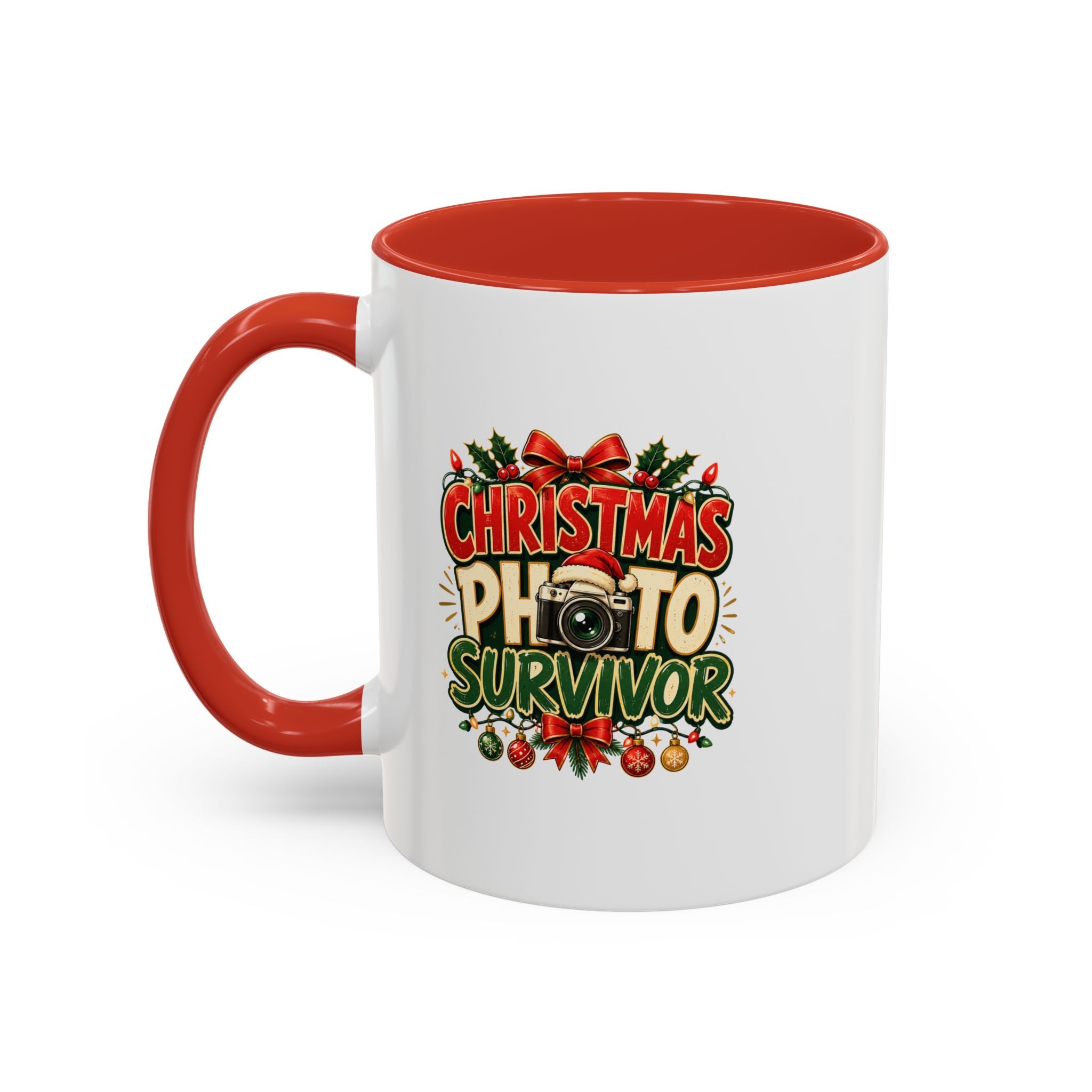 Christmas Photo Survivor Accent Coffee Mug — Holiday Photographer Gift