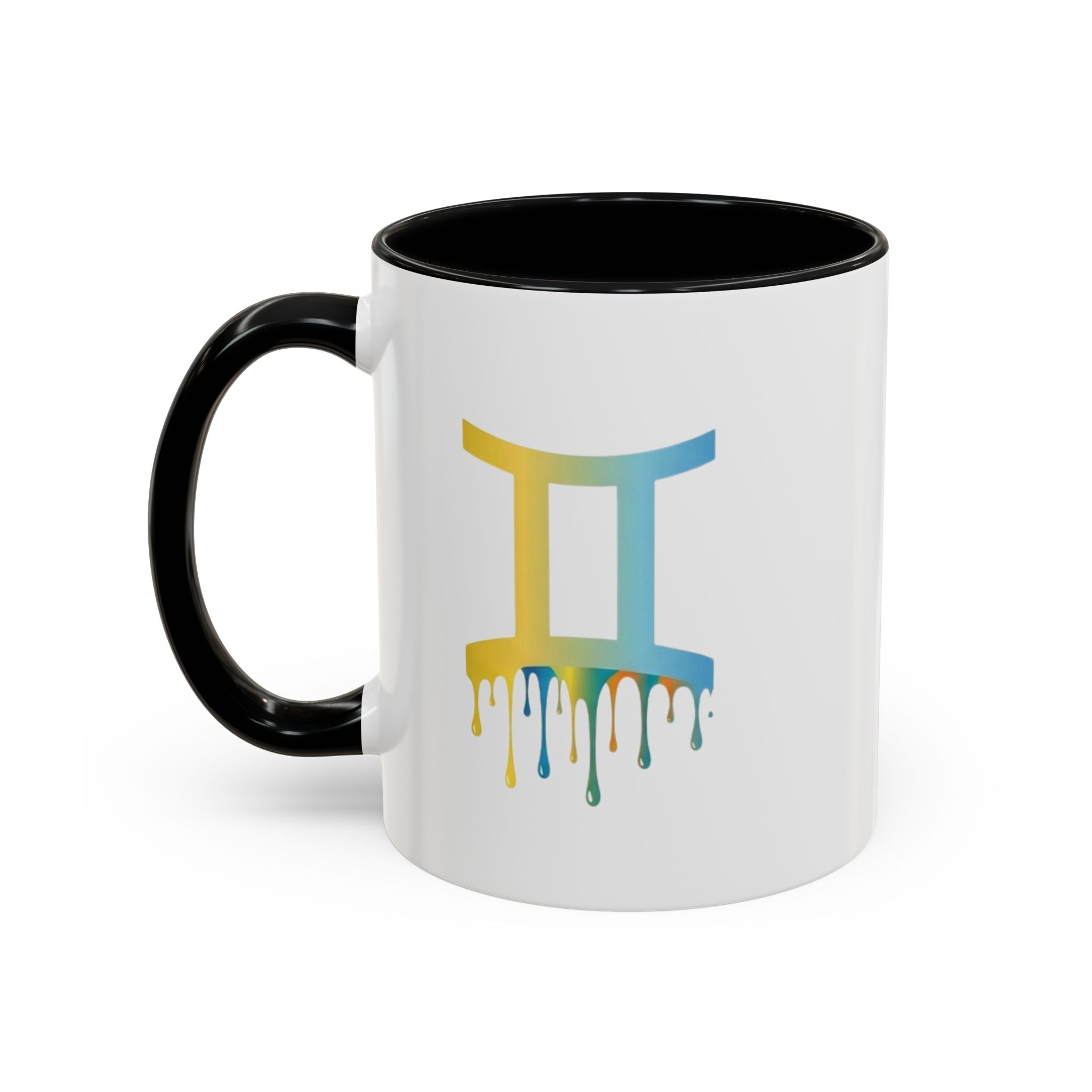 Gemini Zodiac Coffee Mug - Dripping Rainbow Gemini Symbol Accent Mug