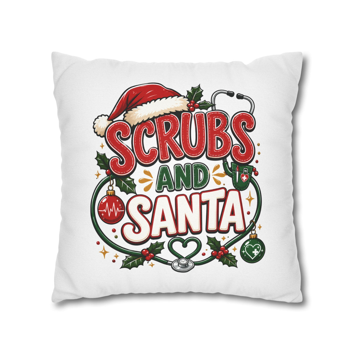 Christmas Medical Pillowcase — “Scrubs and Santa” Holiday Nurse Pillow