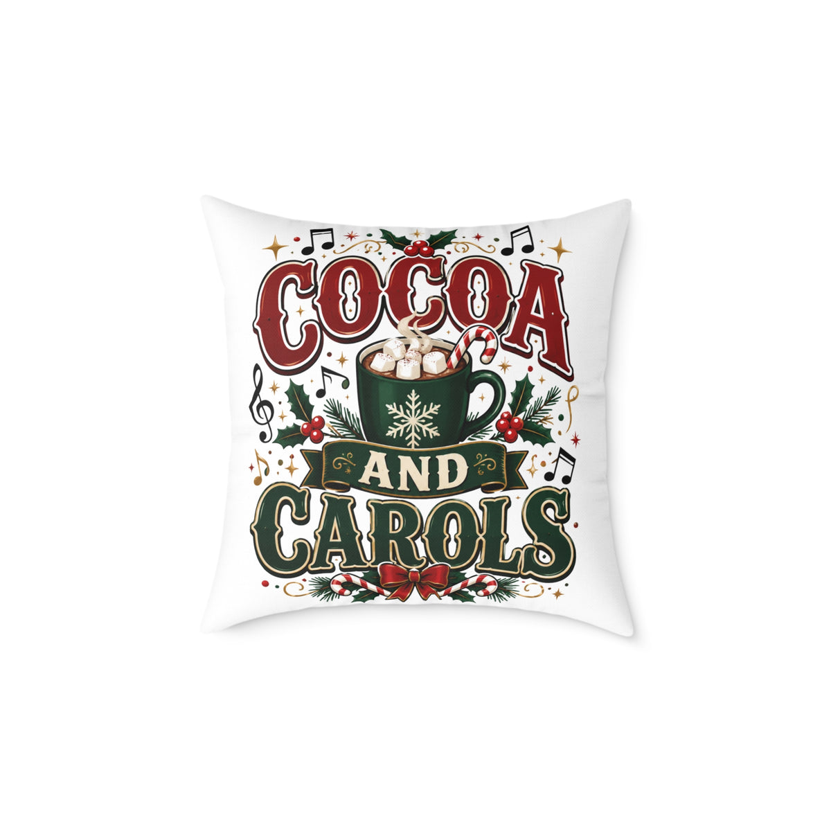 Christmas Cocoa and Carols Square Pillow — Holiday Hot Cocoa Christmas Decor
