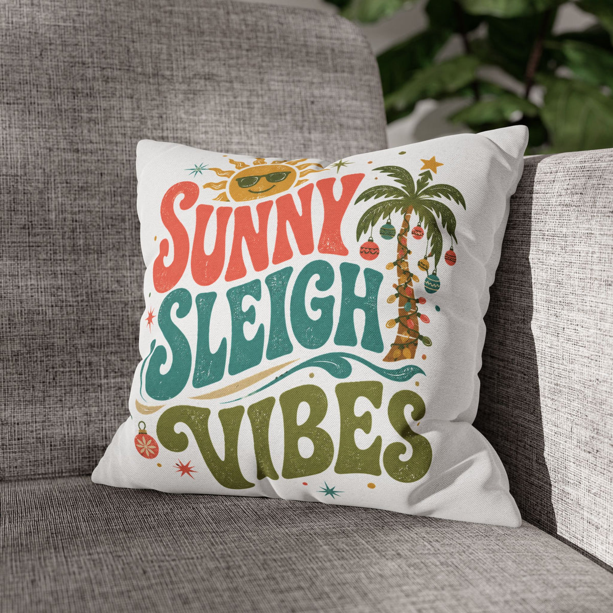 Sunny Sleigh Vibes Decorative Pillowcase Modern Day Christmas