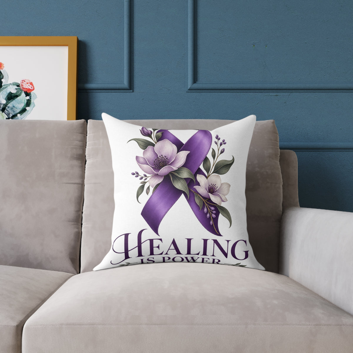 Healing Purple Domestic Violence Awareness Ribbon Pillow — Floral Support Decorative Throw
