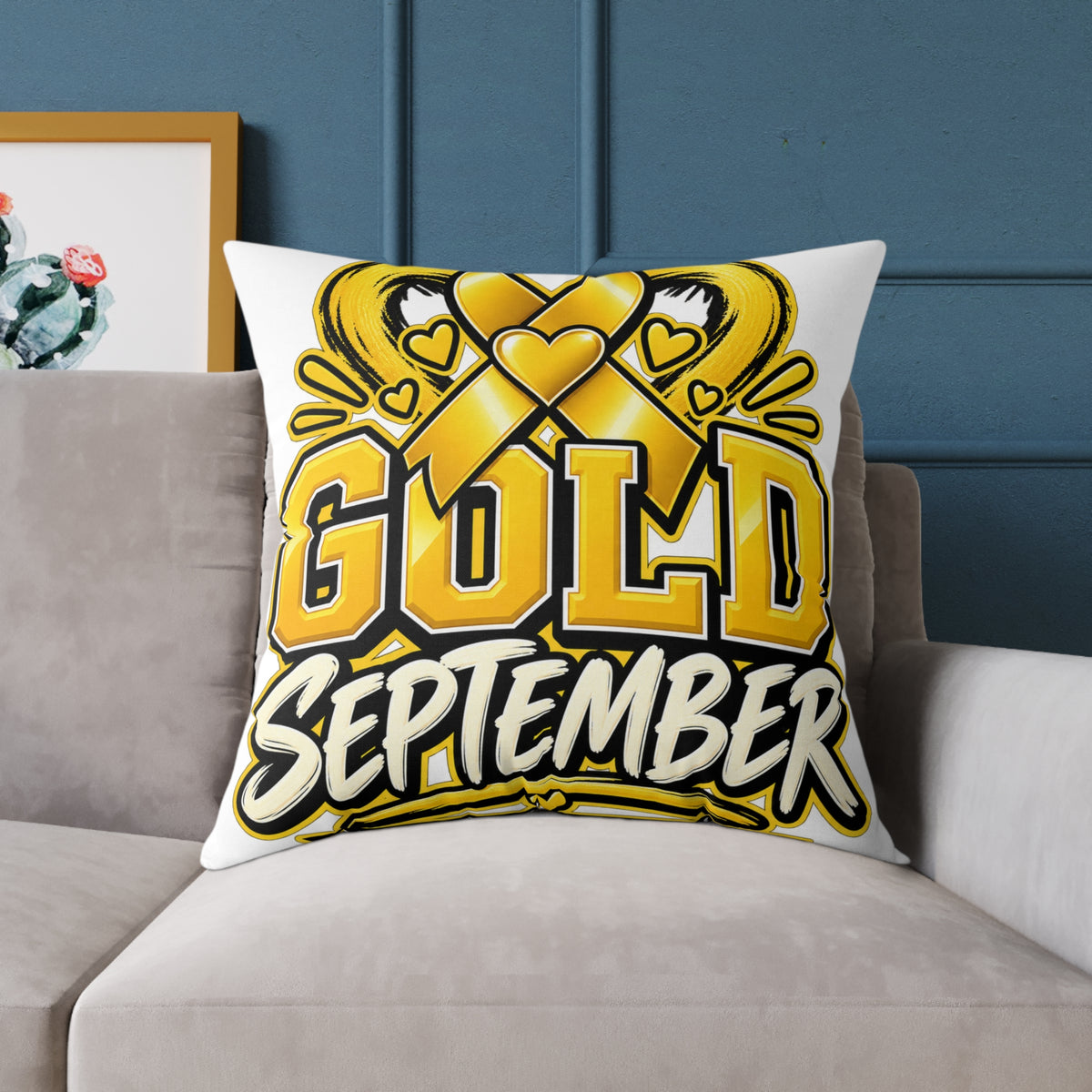 Gold September Pillow — Childhood Cancer Awareness Decorative Throw Pillow