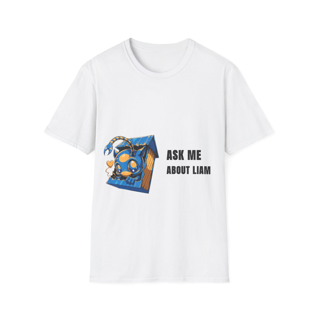 Ask Me About Liam Blue Monster Gift Box White Graphic Tee - Trending Now - September 2026