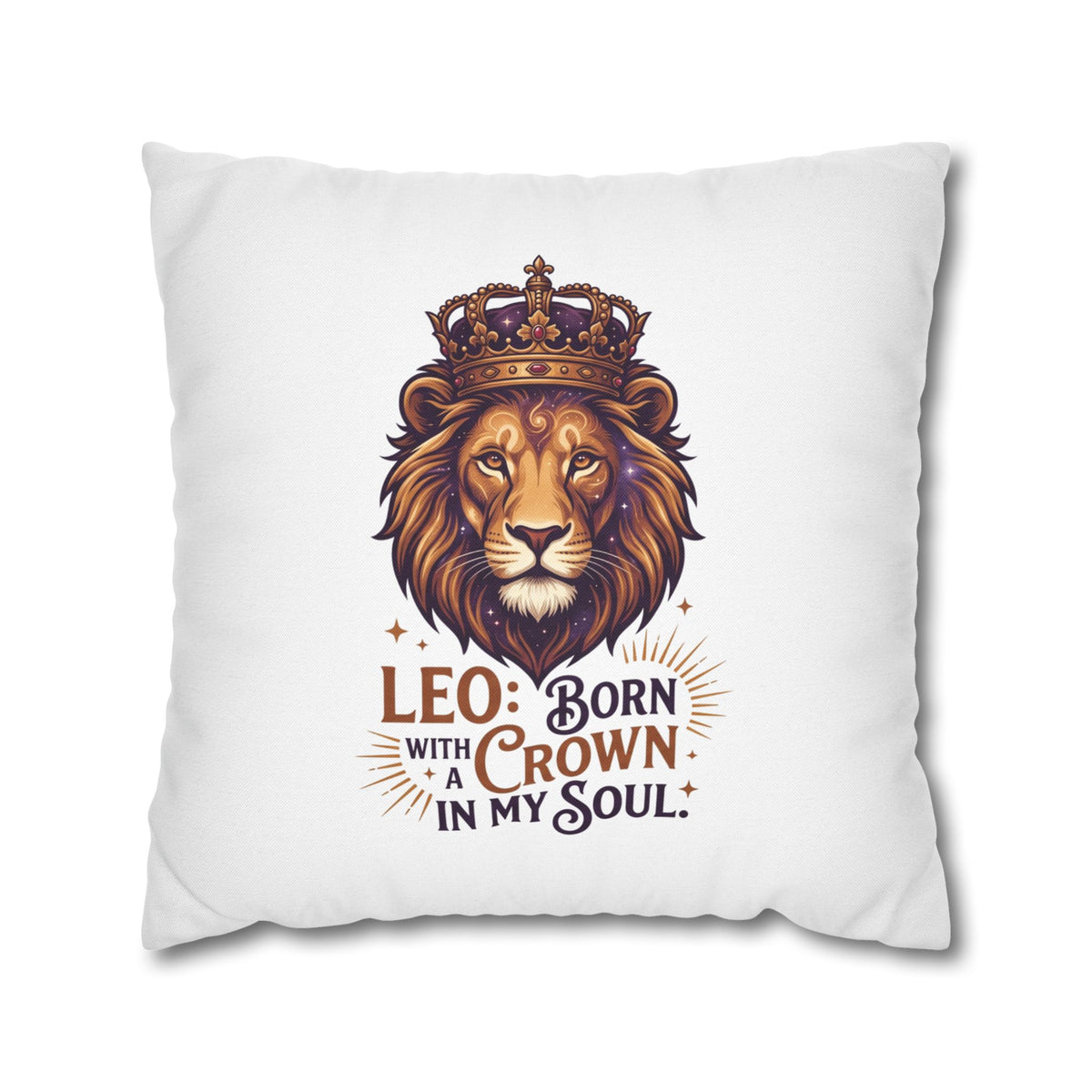 Leo Zodiac Born With Crown Spun Polyester Square Pillowcase