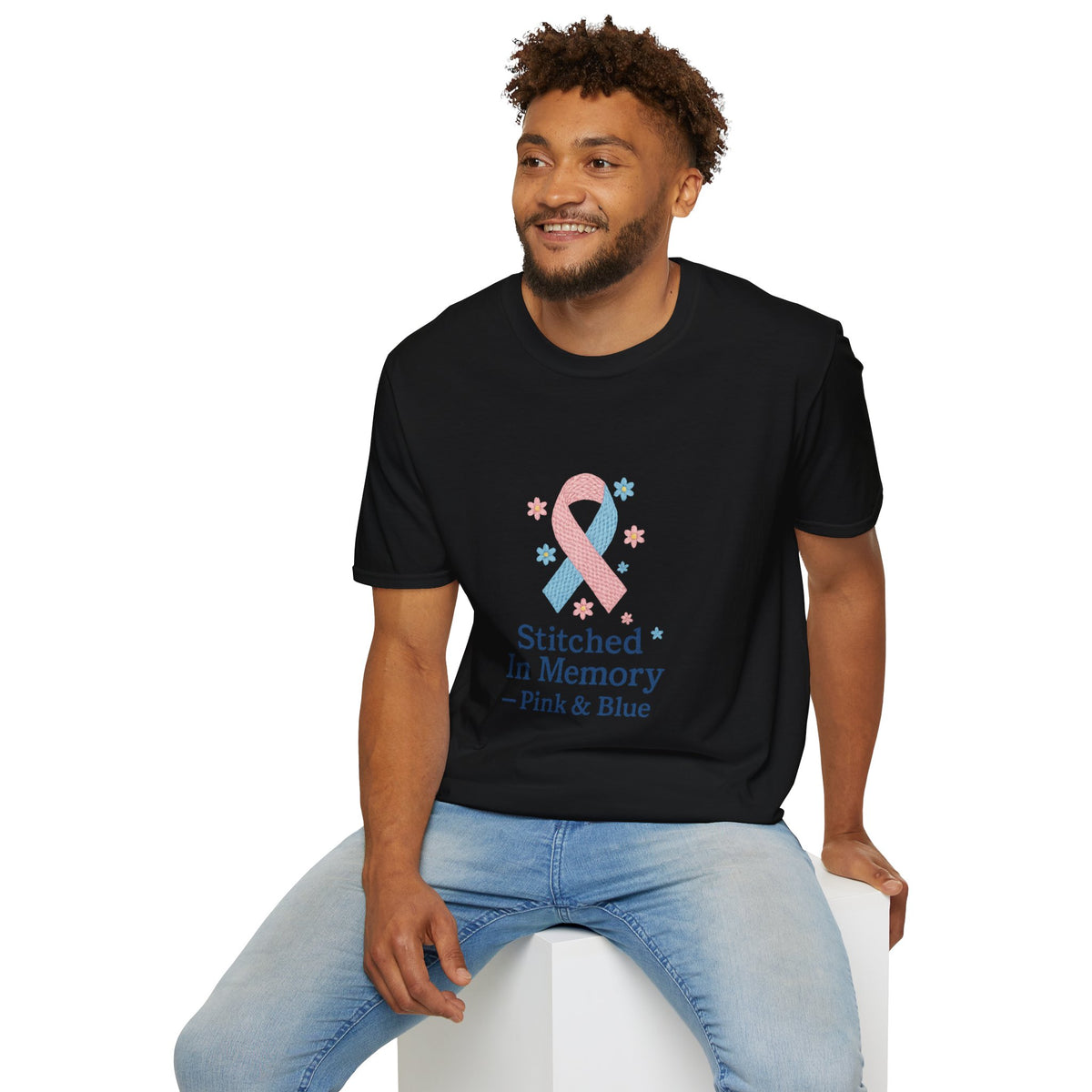 In Memory Pink & Blue Ribbon T-Shirt — "Stitched In Memory" Awareness Tee - Trending Now - October 2026