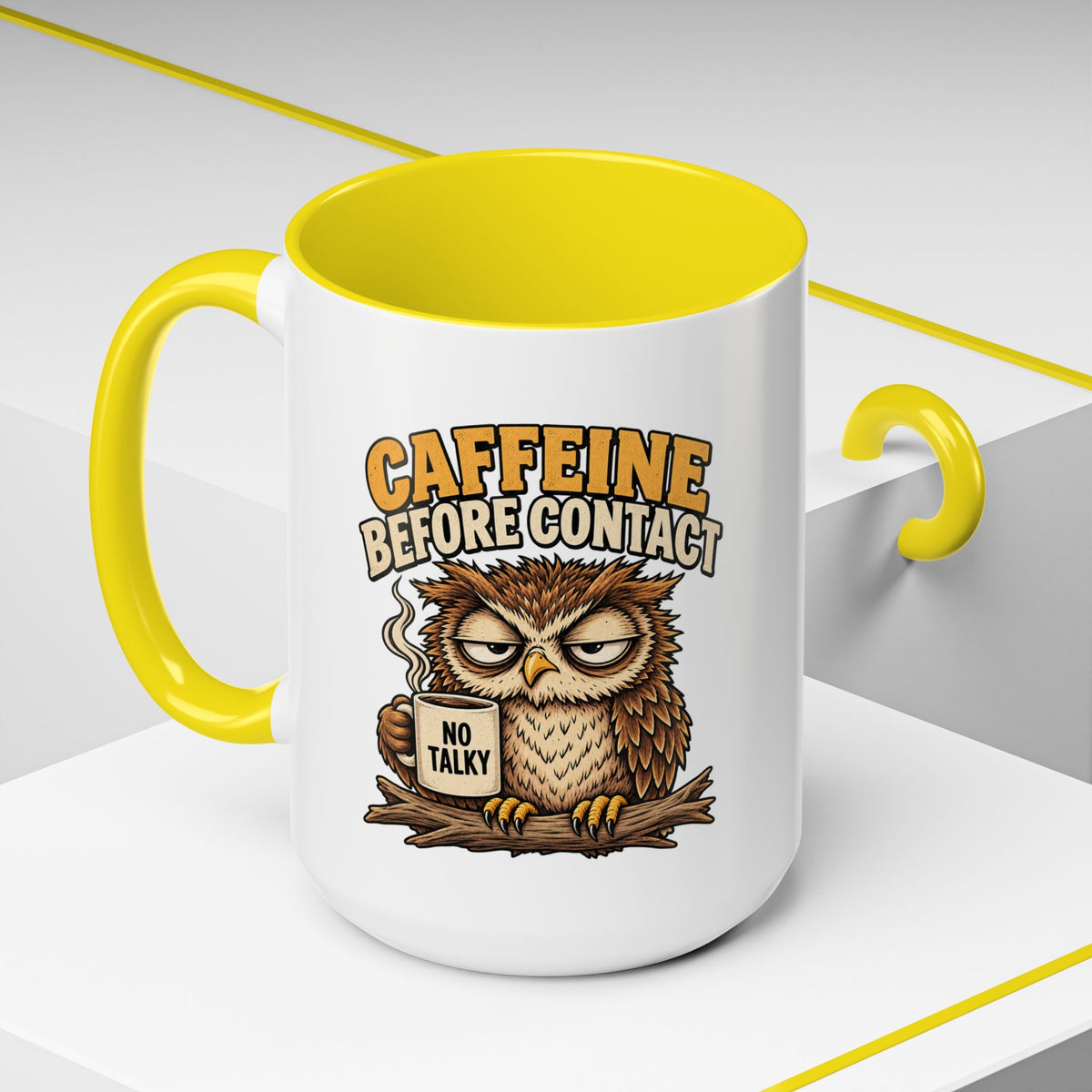 Funny And Witty "Caffeine Before Contact" Accent Coffee Mug (11, 15oz)