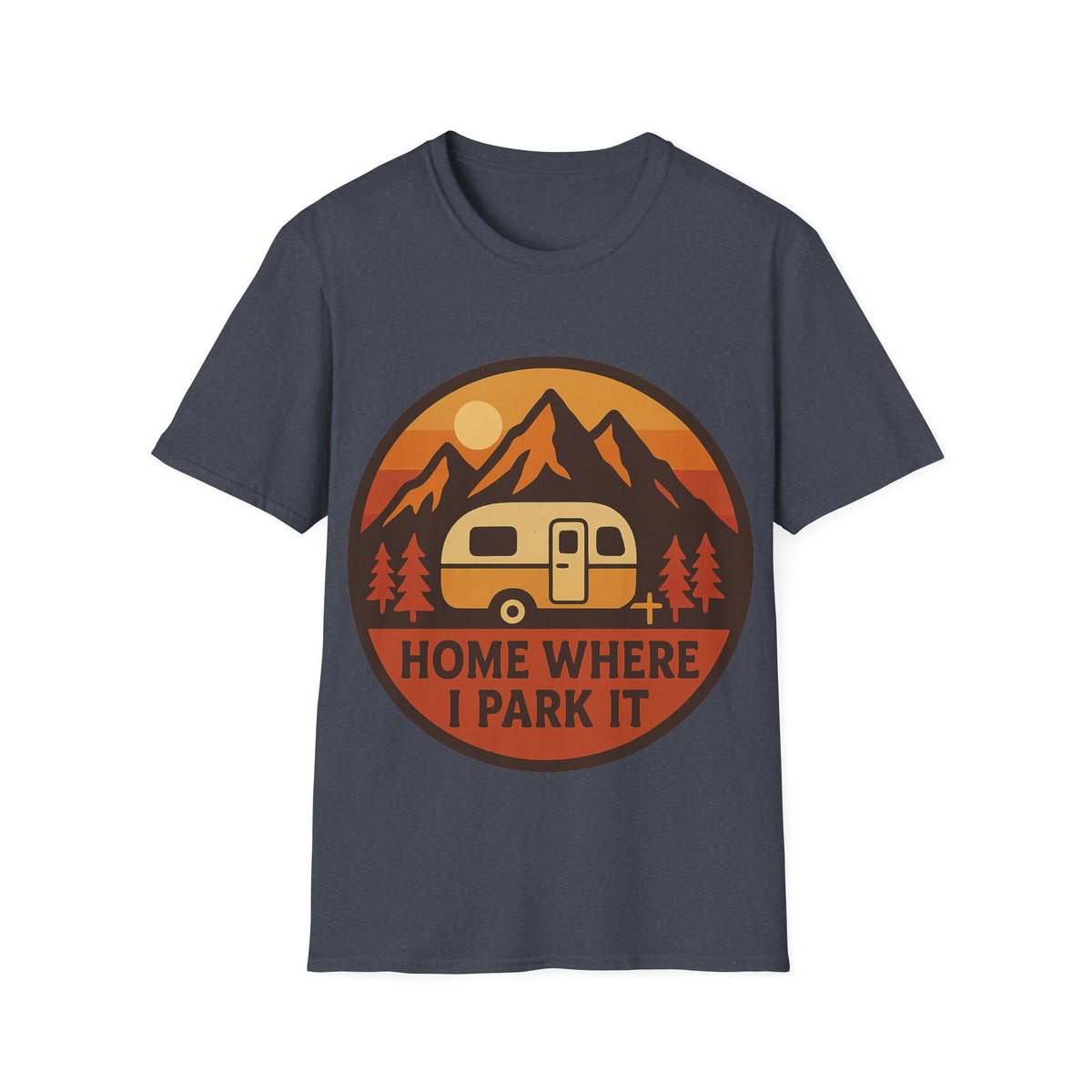 "Home Where I Park It" Vintage Camper Van Graphic Tee - Retro Sunset Mountain White T-Shirt - Trending Now - September 2026