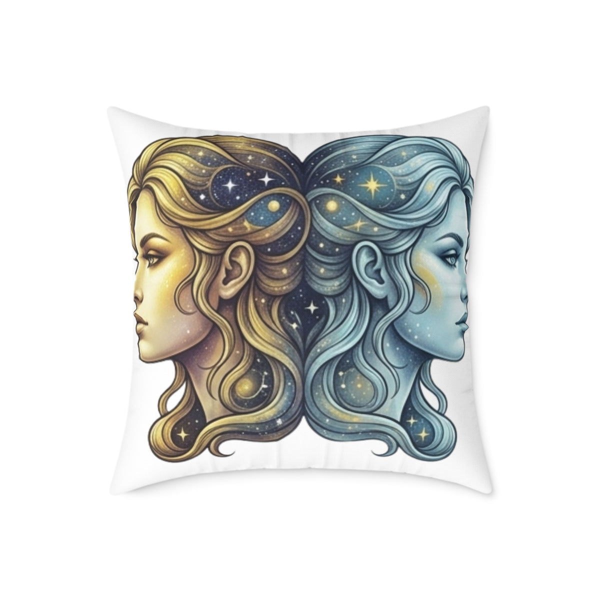 Zodiac Gemini Double-Face Art Pillow — Celestial Sun & Moon Decorative Throw Pillow