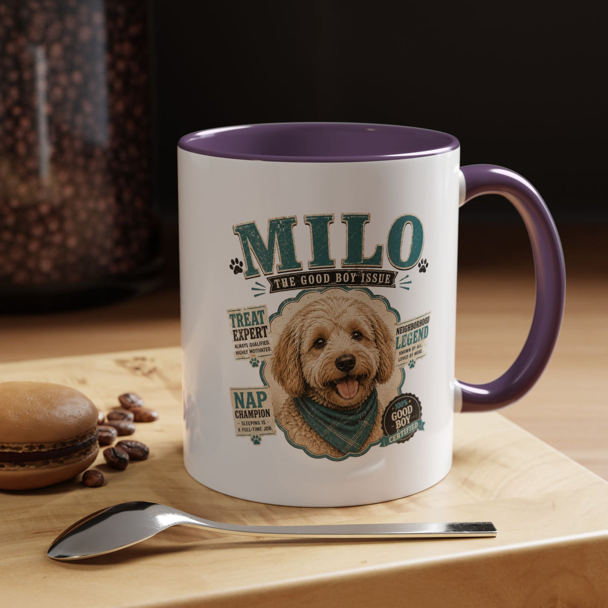 Milo Bailey Dog Dad Mom Personalized Dog Mug — "Milo The Good Boy" Accent Coffee Mug