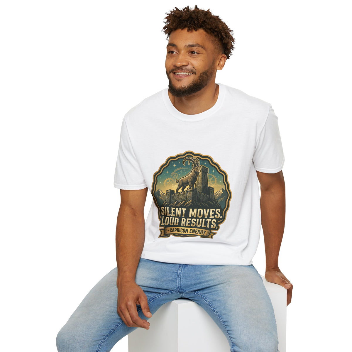 Silent Moves, Loud Results Goat Graphic Tee — Motivational Mountain Goat Shirt