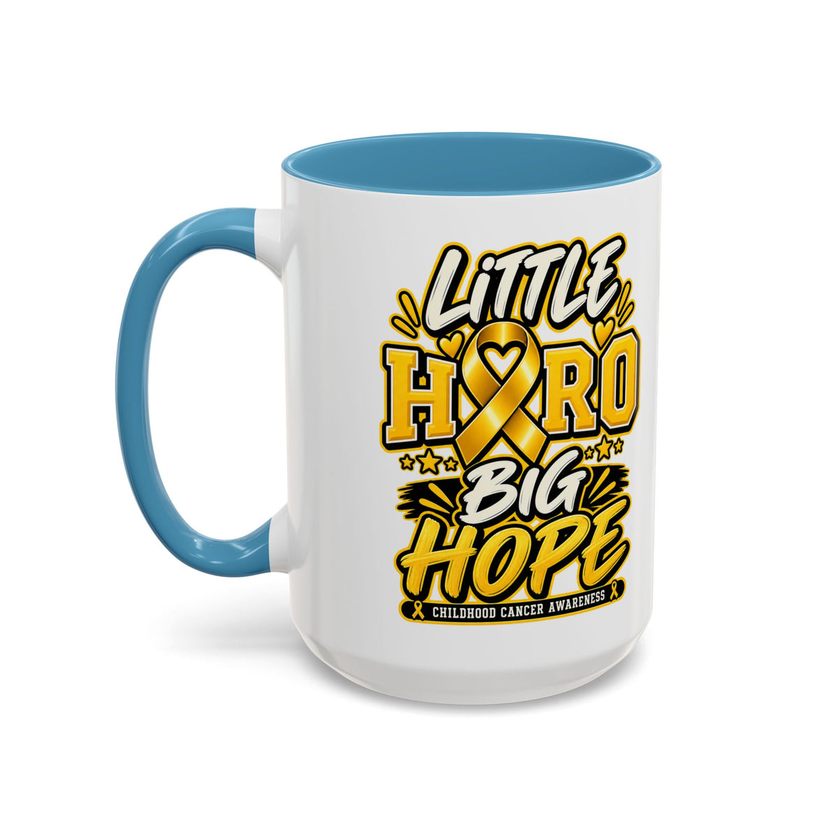 Little Hero Big Hope Coffee Mug — Childhood Cancer Awareness Accent Mug (11/15 oz)