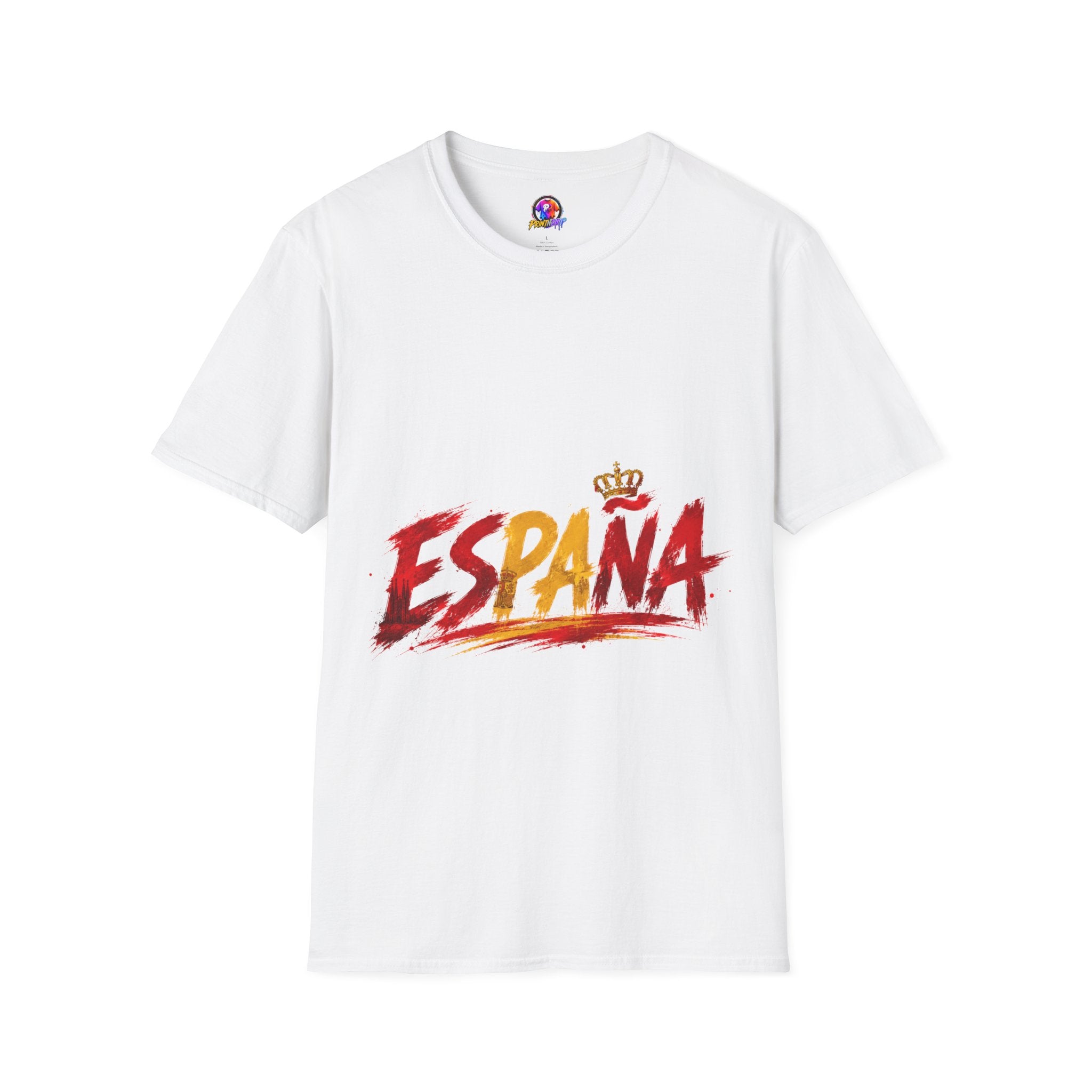 Spain  Graphic T-Shirt — Spanish Flag Brushstroke Design with Crown