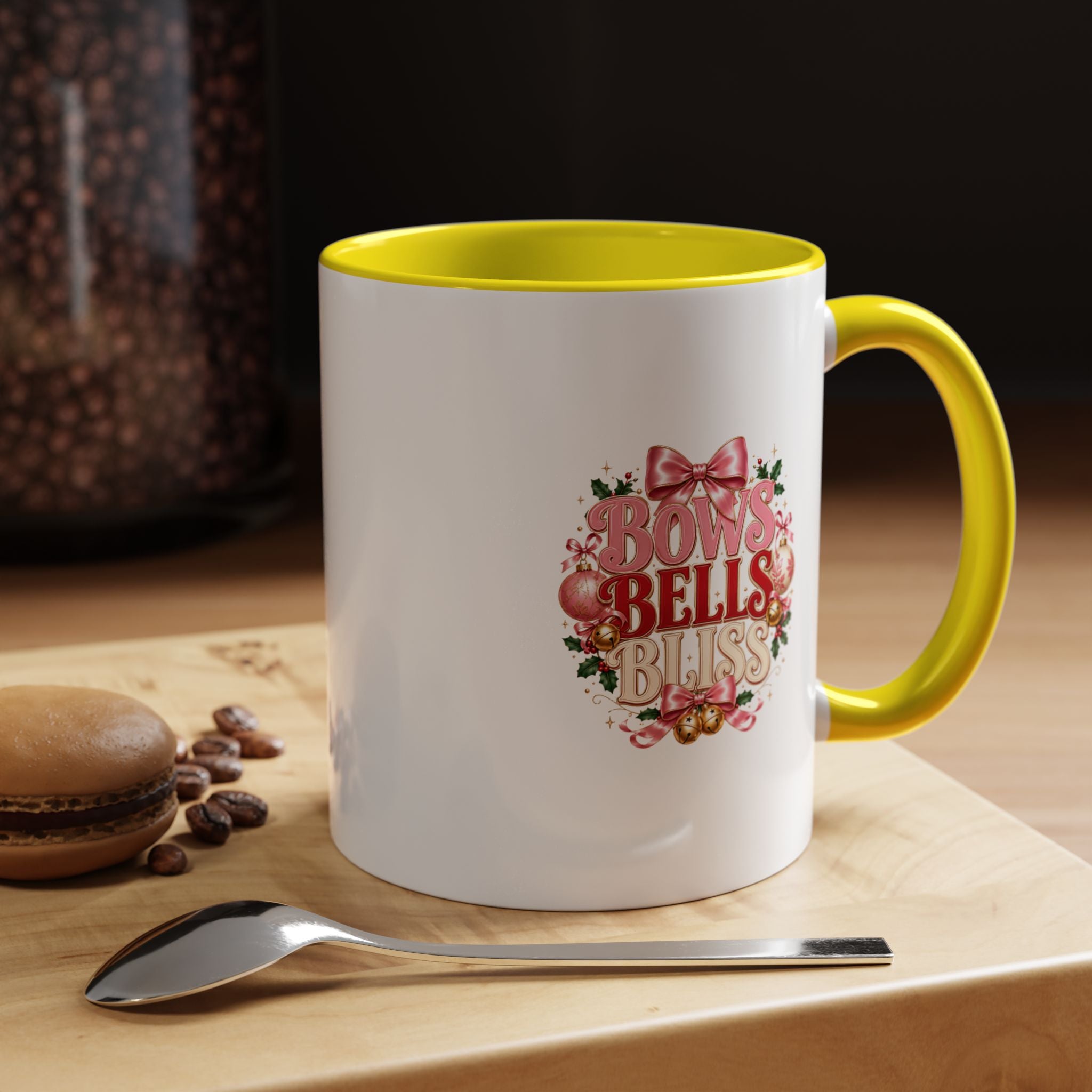 Bows Bells Bliss Holiday Accent Coffee Mug — Festive Pink Christmas Design