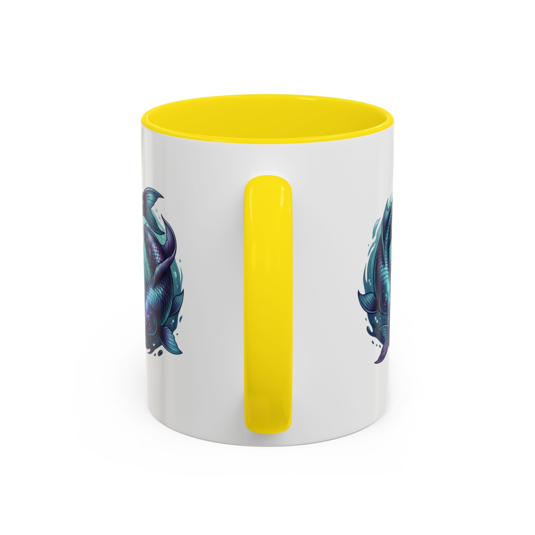 Koi Fish Accent Coffee Mug — Blue Pisces Ceramic Mug