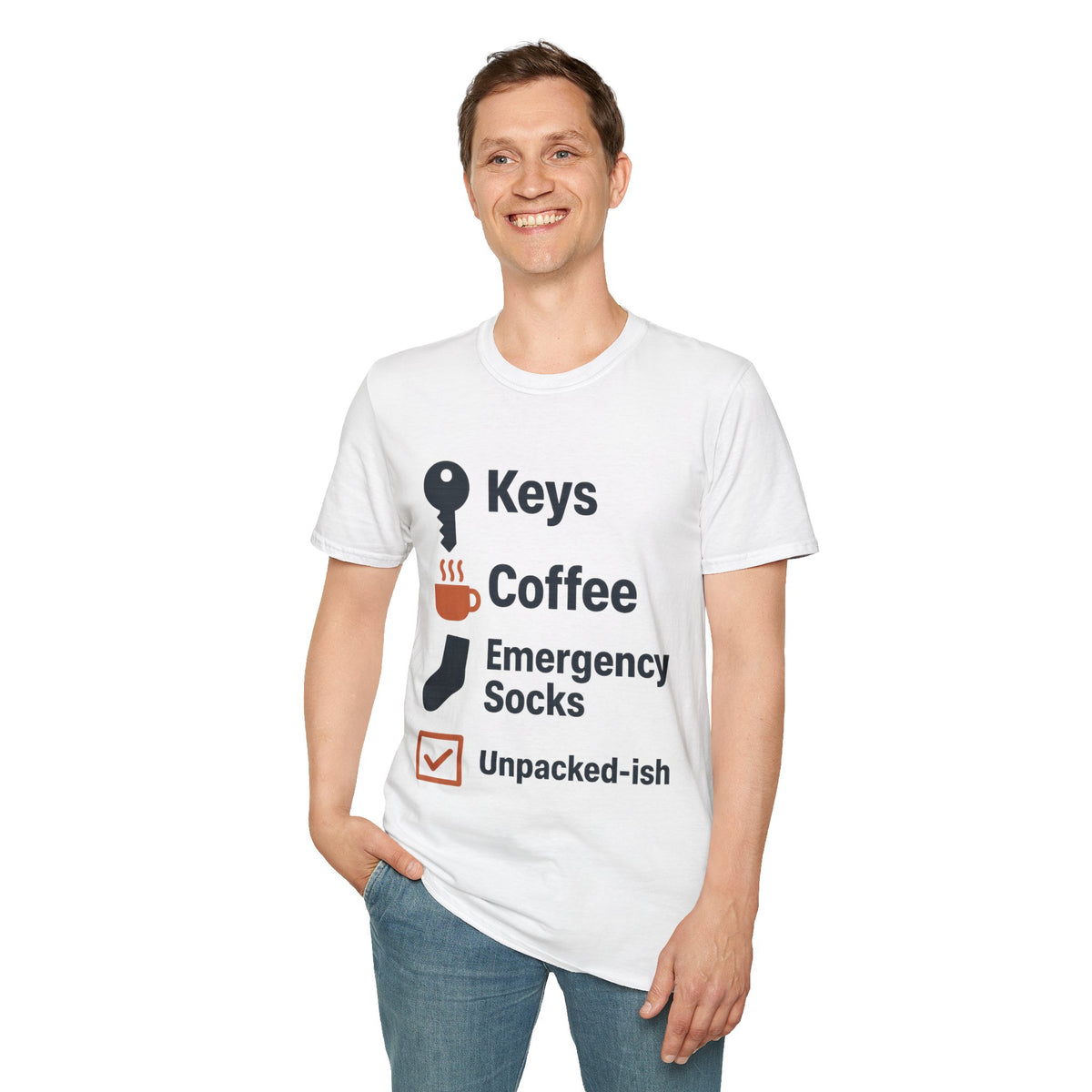 Keys, Coffee, Phone, Wallet Checklist T-Shirt — Minimal Daily Essentials Graphic Tee - Trending Now - August 2026
