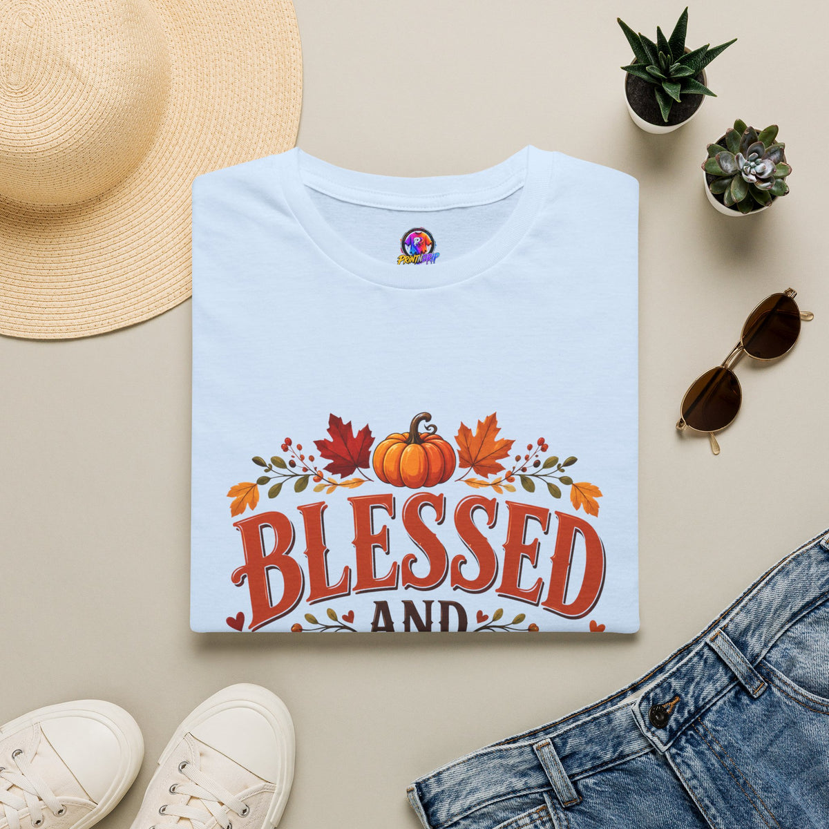 Thanksgiving T-Shirt Blessed and Stuffed Thanksgiving T-Shirt
