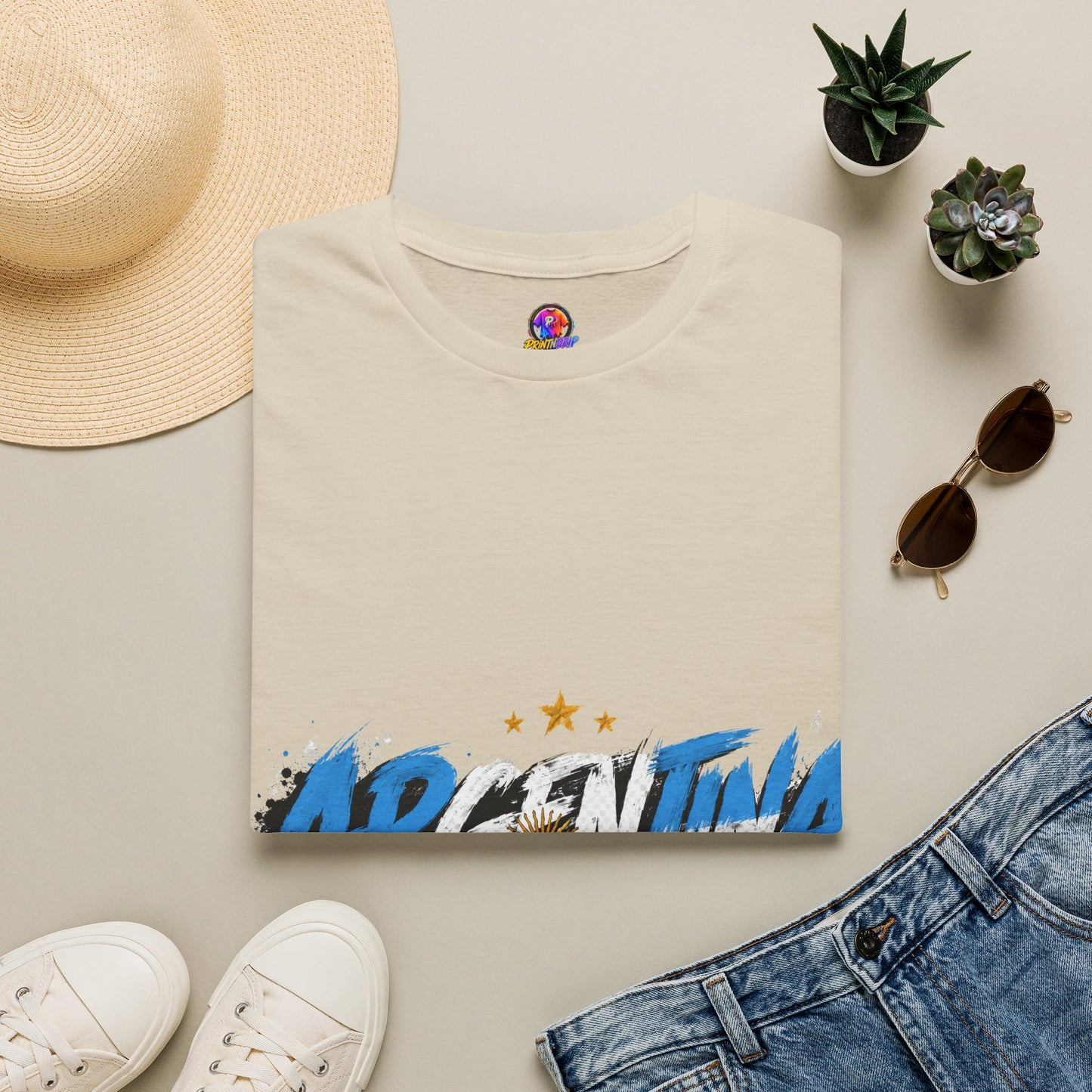 Argentina Graffiti T-Shirt — Soccer Fan Tee with Three Stars & Sun Emblem