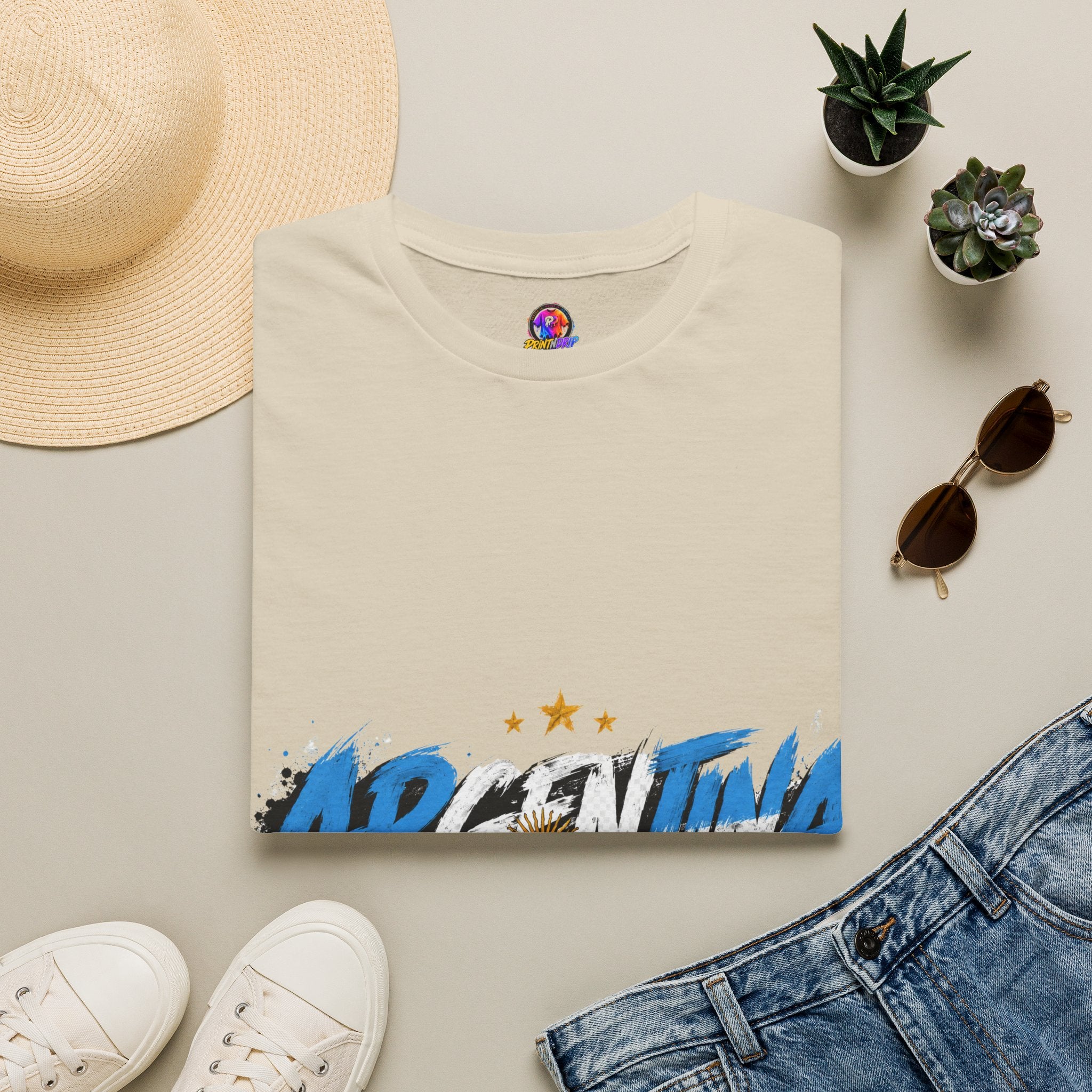 Argentina Graffiti T-Shirt — Soccer Fan Tee with Three Stars & Sun Emblem