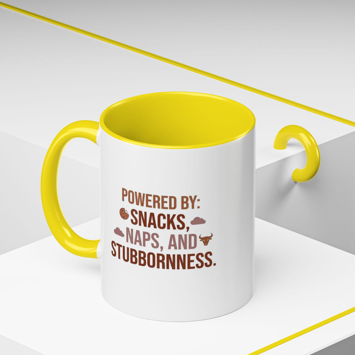 Taurus Coffee Mug - "Powered by Snacks, Naps, and Stubbornness" Accent Ceramic Mug