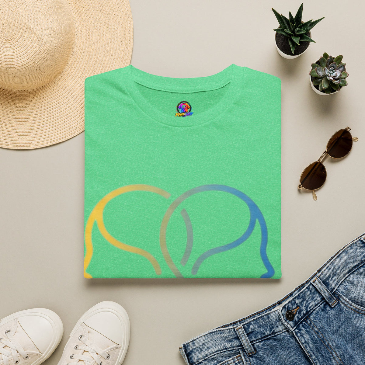 Twin Profile Line Art T‑Shirt — Gradient Sisterhood Outline Tee