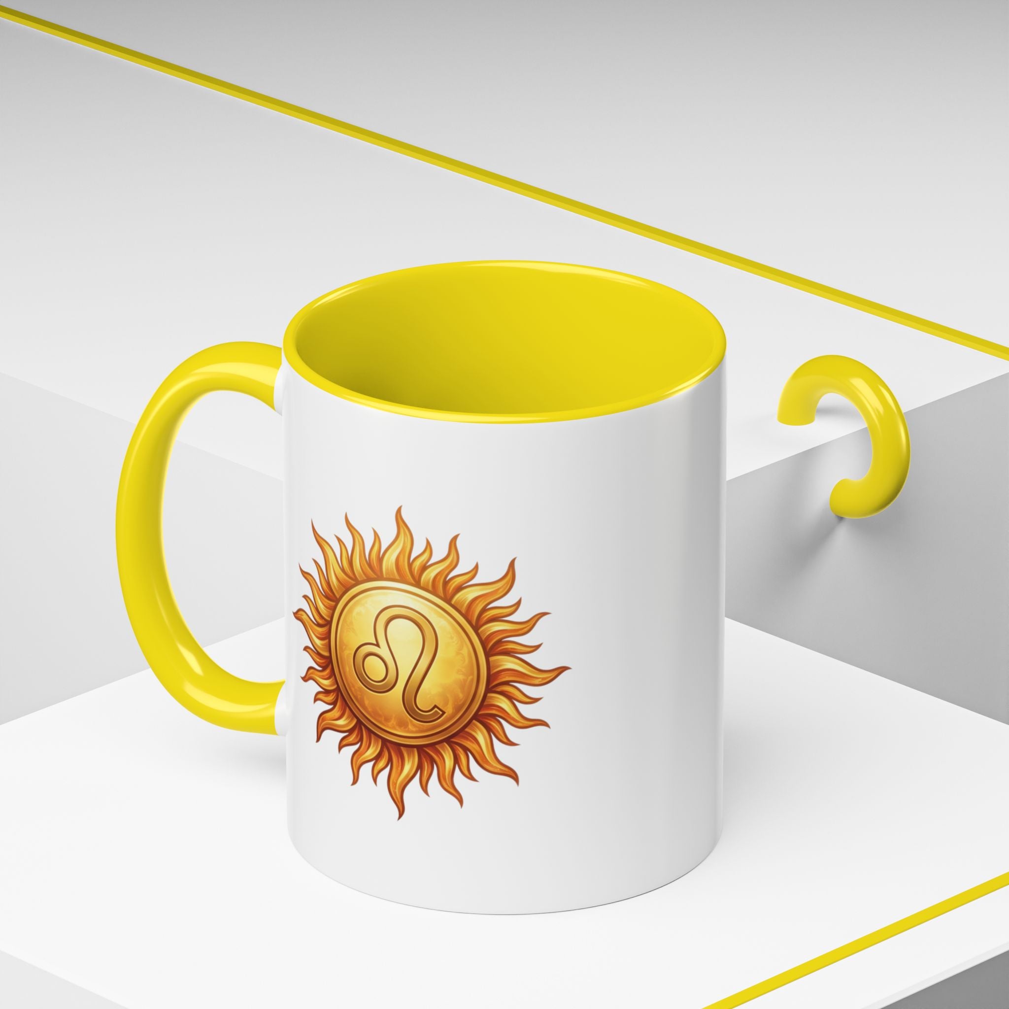 Leo Zodiac Sun Coffee Mug — Astrology Gift, Bold Sun & Leo Symbol Accent Mug