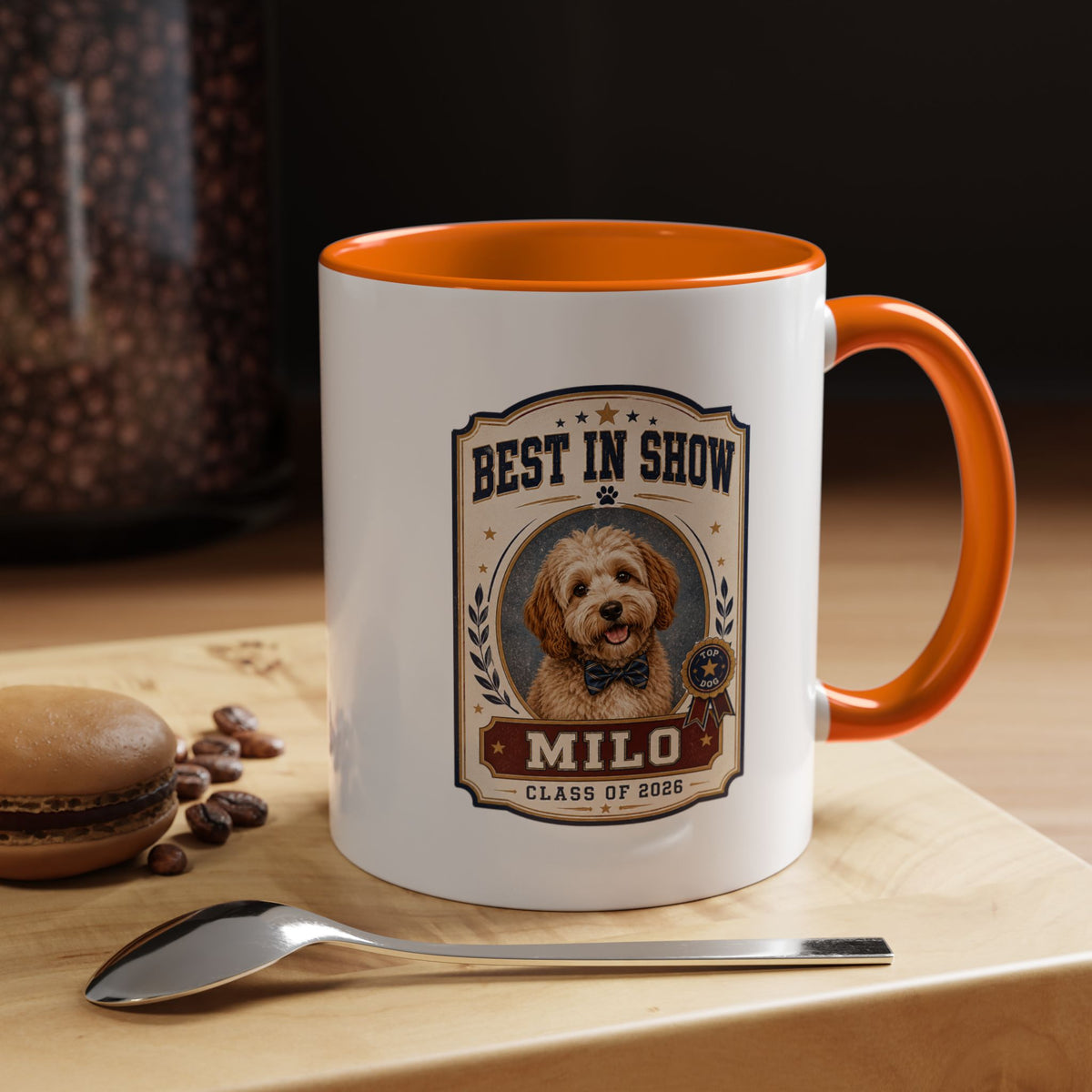 Milo Bailey Dog Dad Mom Best in Show Personalized Dog Mug — "Milo" Class of 2028 Accent Coffee Mug