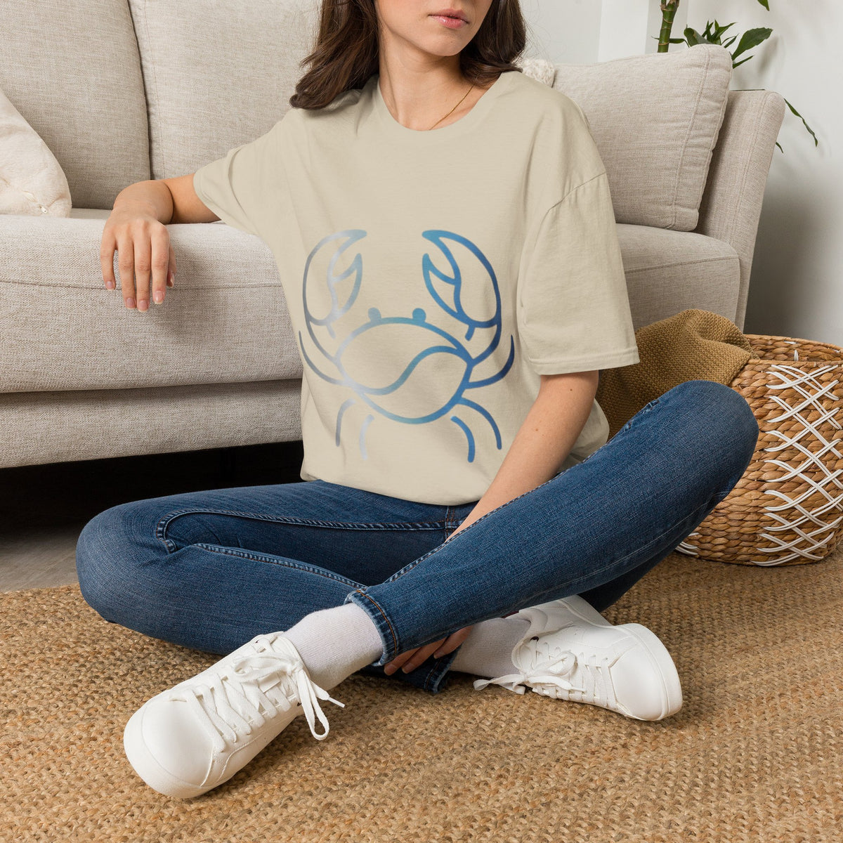 Crab Graphic T-Shirt — Coastal Blue Minimalist Beach Tee