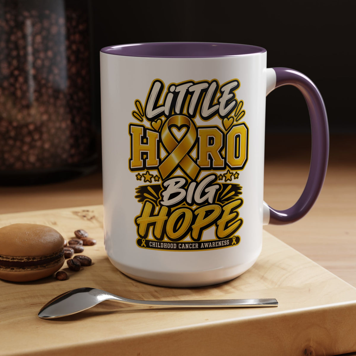 Little Hero Big Hope Coffee Mug — Childhood Cancer Awareness Accent Mug (11/15 oz)