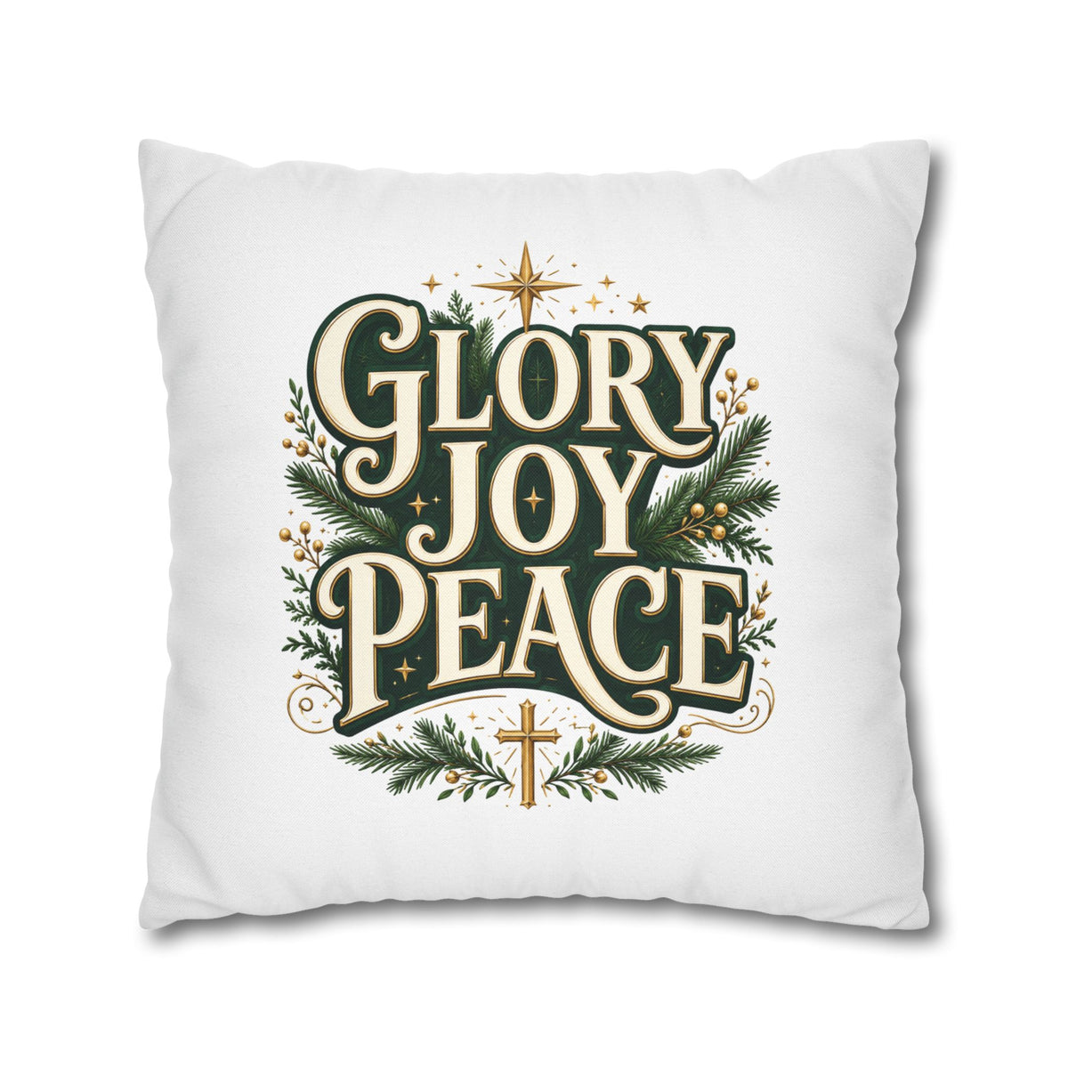 Christmas Pillowcase — "Glory Joy Peace" Decorative Holiday Throw Pillow Cover