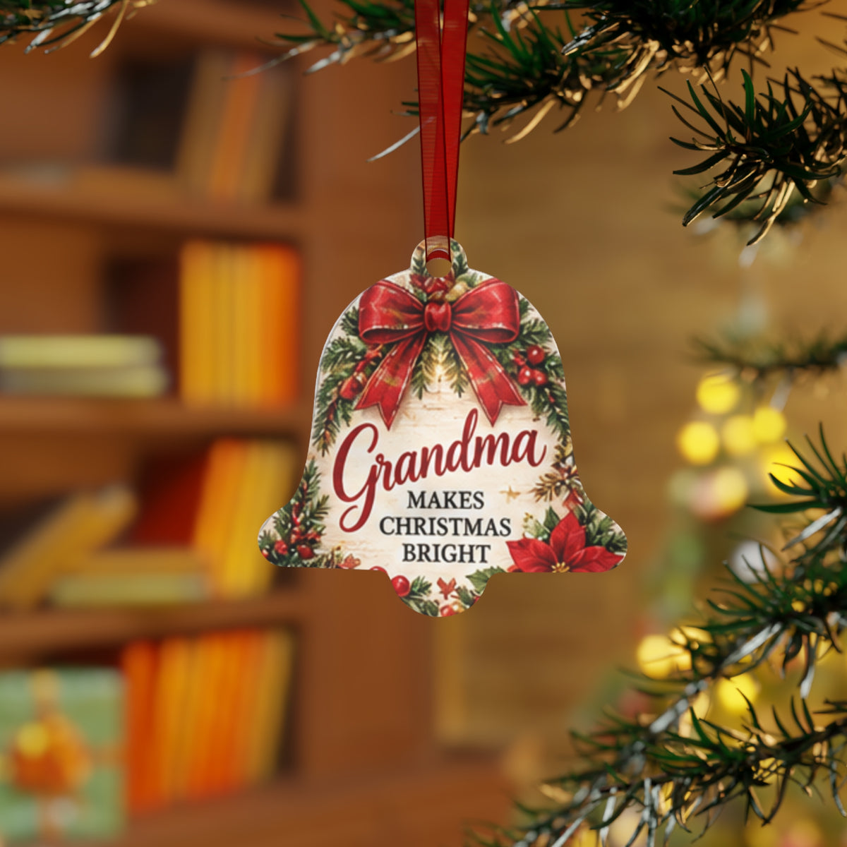 Grandma Makes Christmas Bright Bell Ornament — Personalized Holiday Metal Ornament