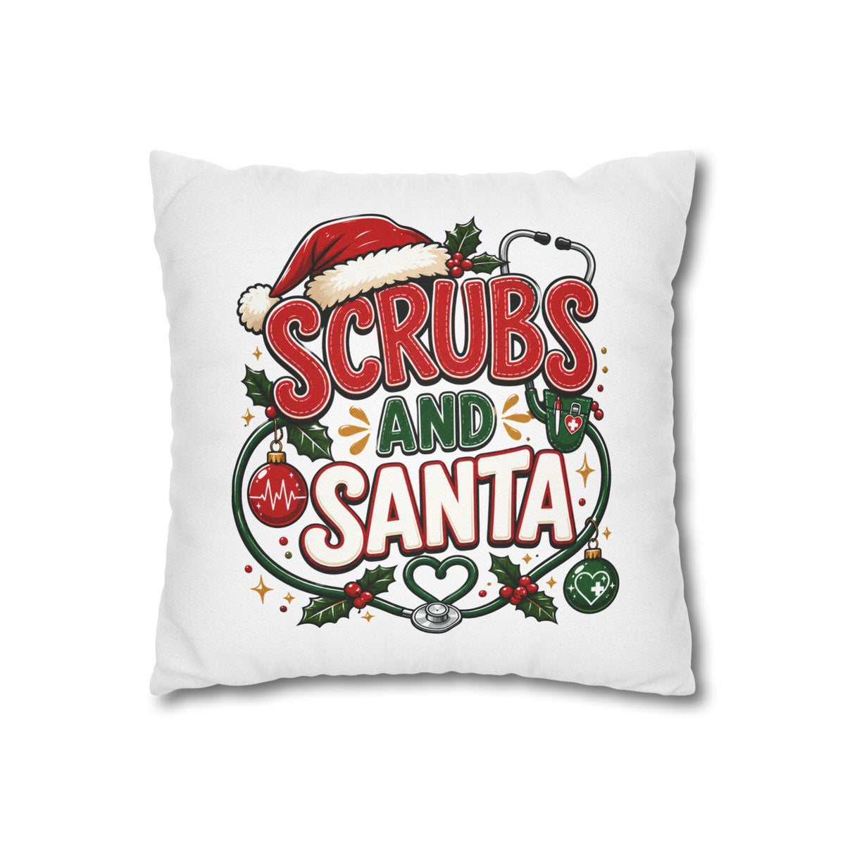 Christmas Medical Pillowcase — “Scrubs and Santa” Holiday Nurse Pillow