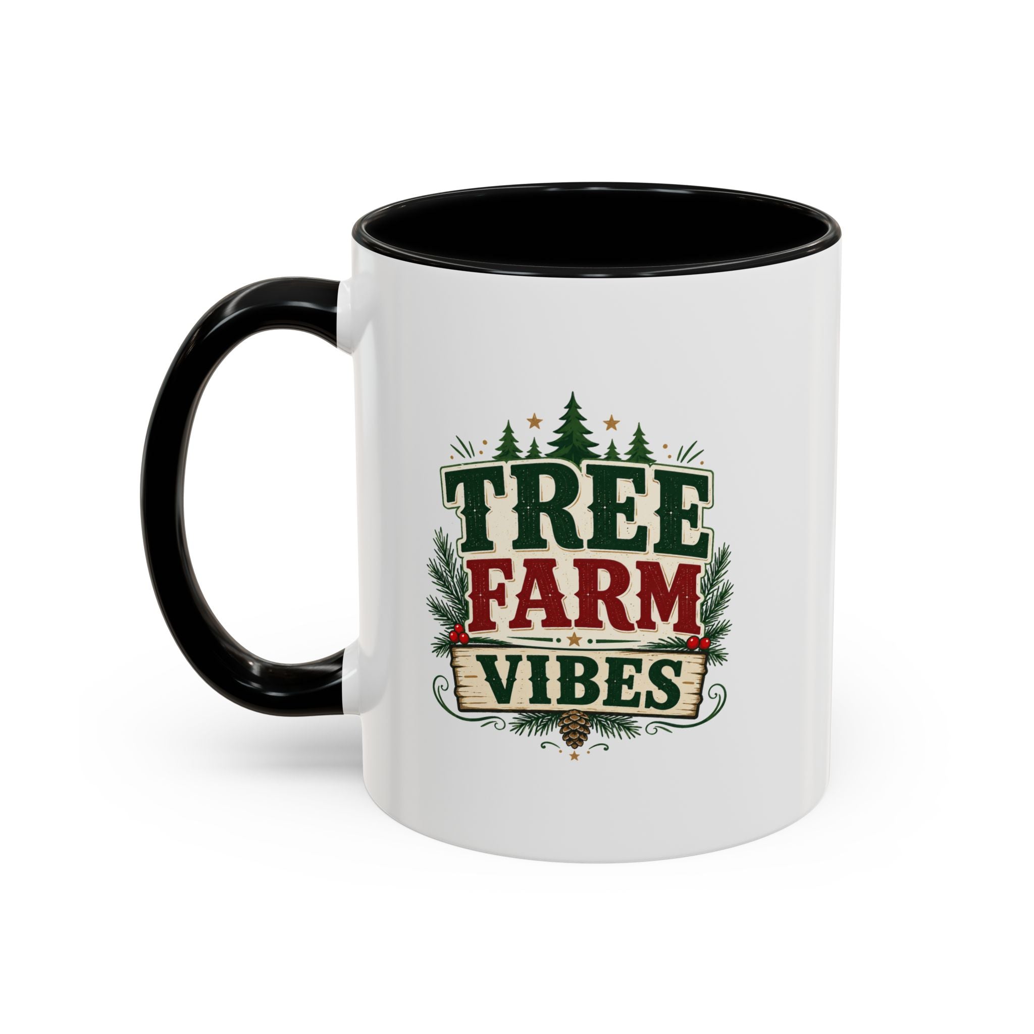 Tree Farm Vibes Accent Coffee Mug — Rustic Christmas Holiday Coffee Cup
