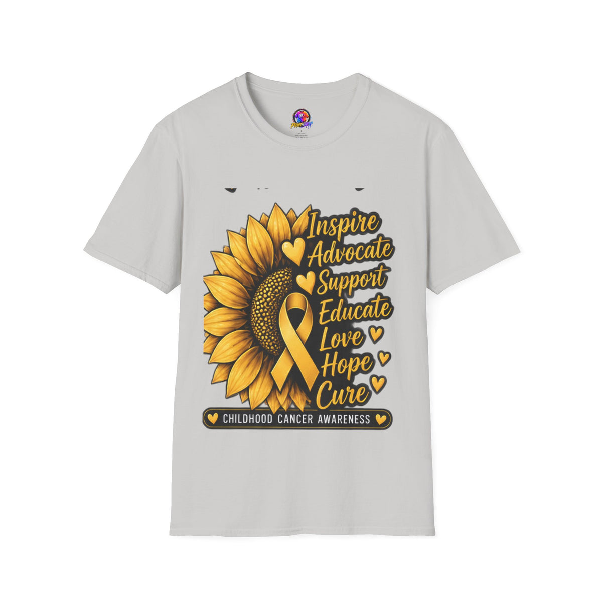 Childhood Cancer Awareness Sunflower T-Shirt – Inspire Advocate Support Educate Love Hope Cure