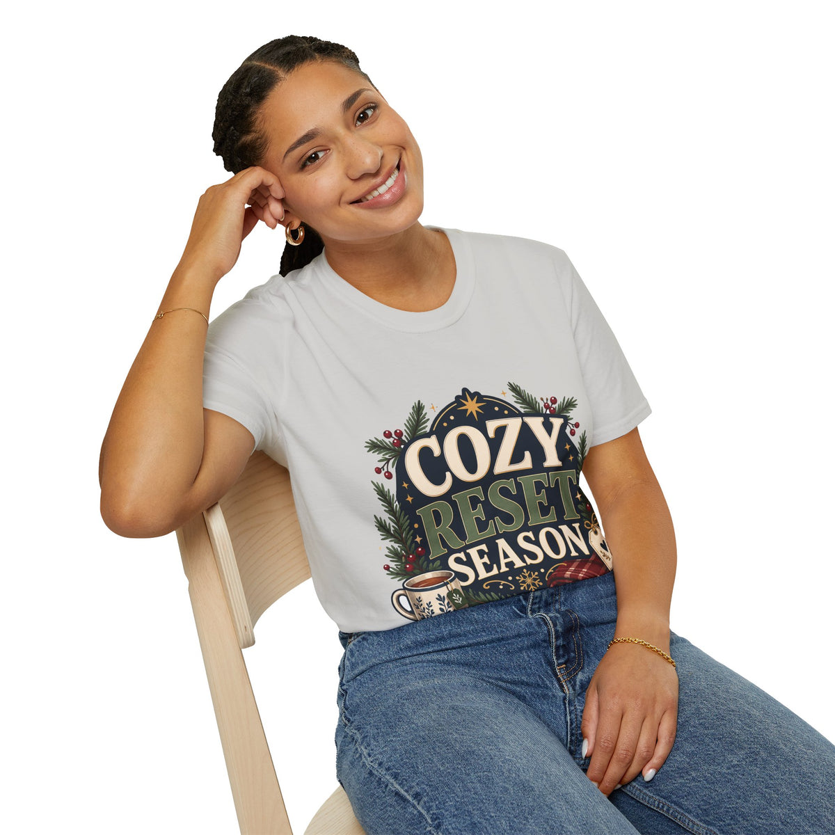 Cozy Reset Season T‑Shirt — Holiday Cozy Cabin Graphic Tee