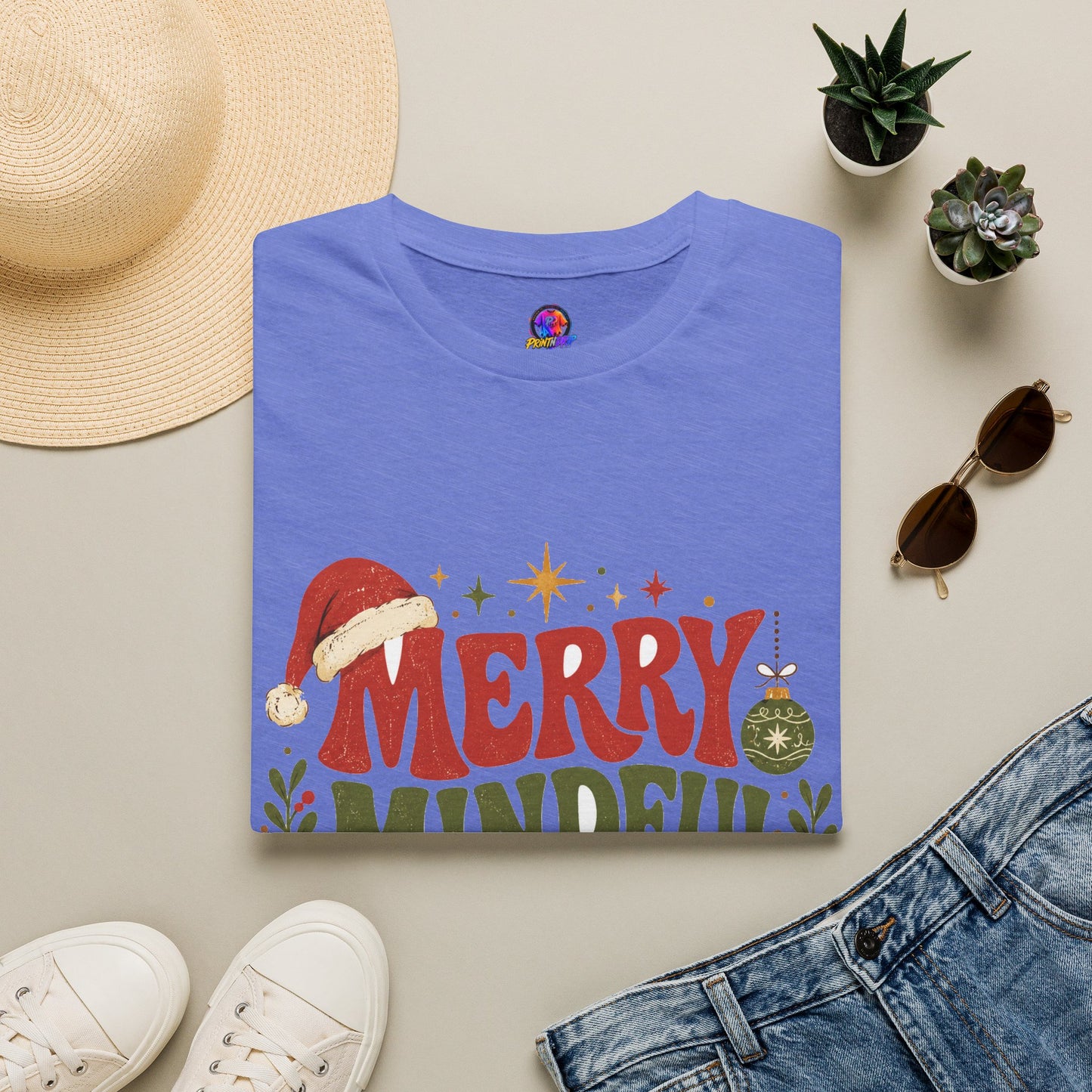 Merry Mindful Mood T-Shirt — Cozy Holiday Christmas Graphic Tee