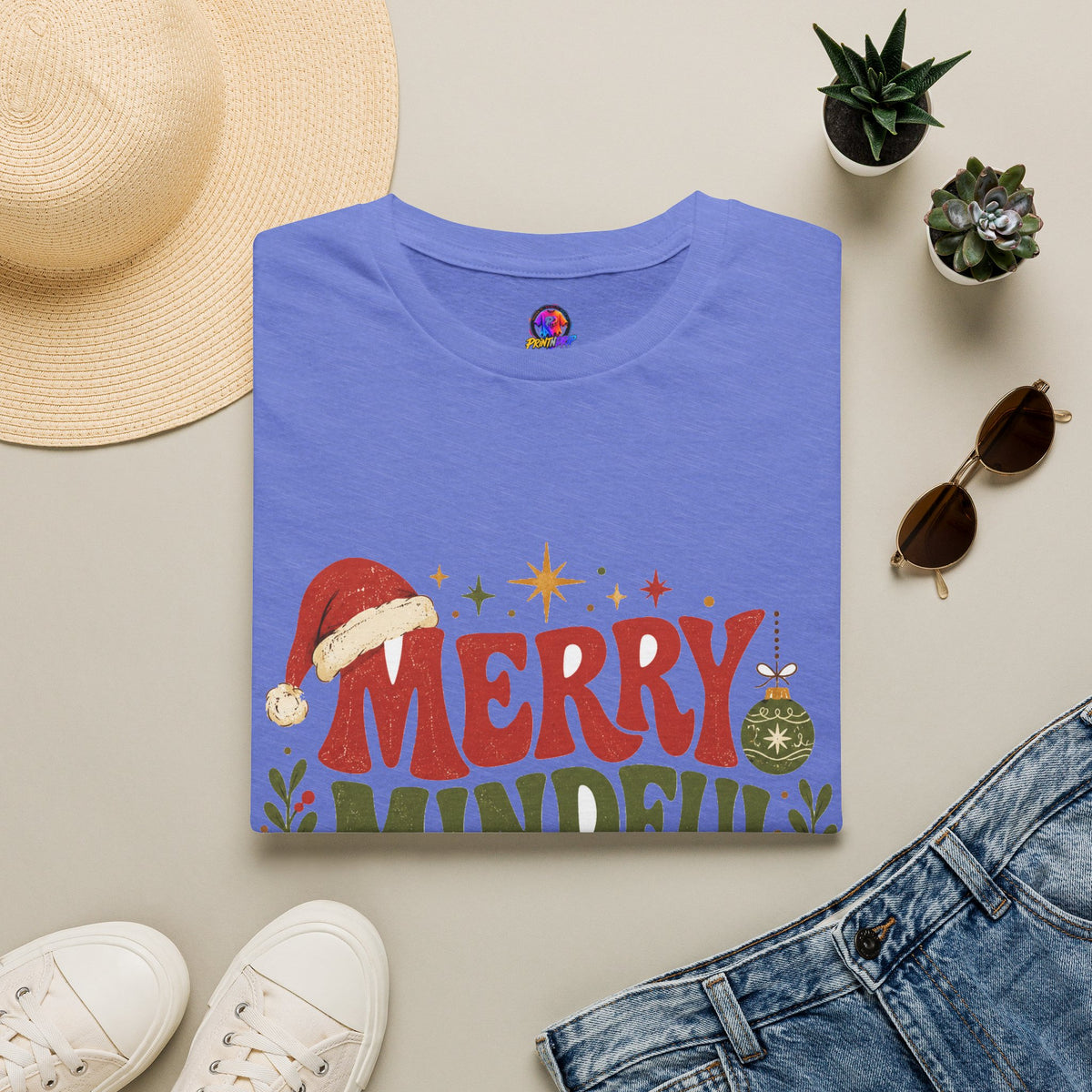 Merry Mindful Mood T-Shirt — Cozy Holiday Christmas Graphic Tee