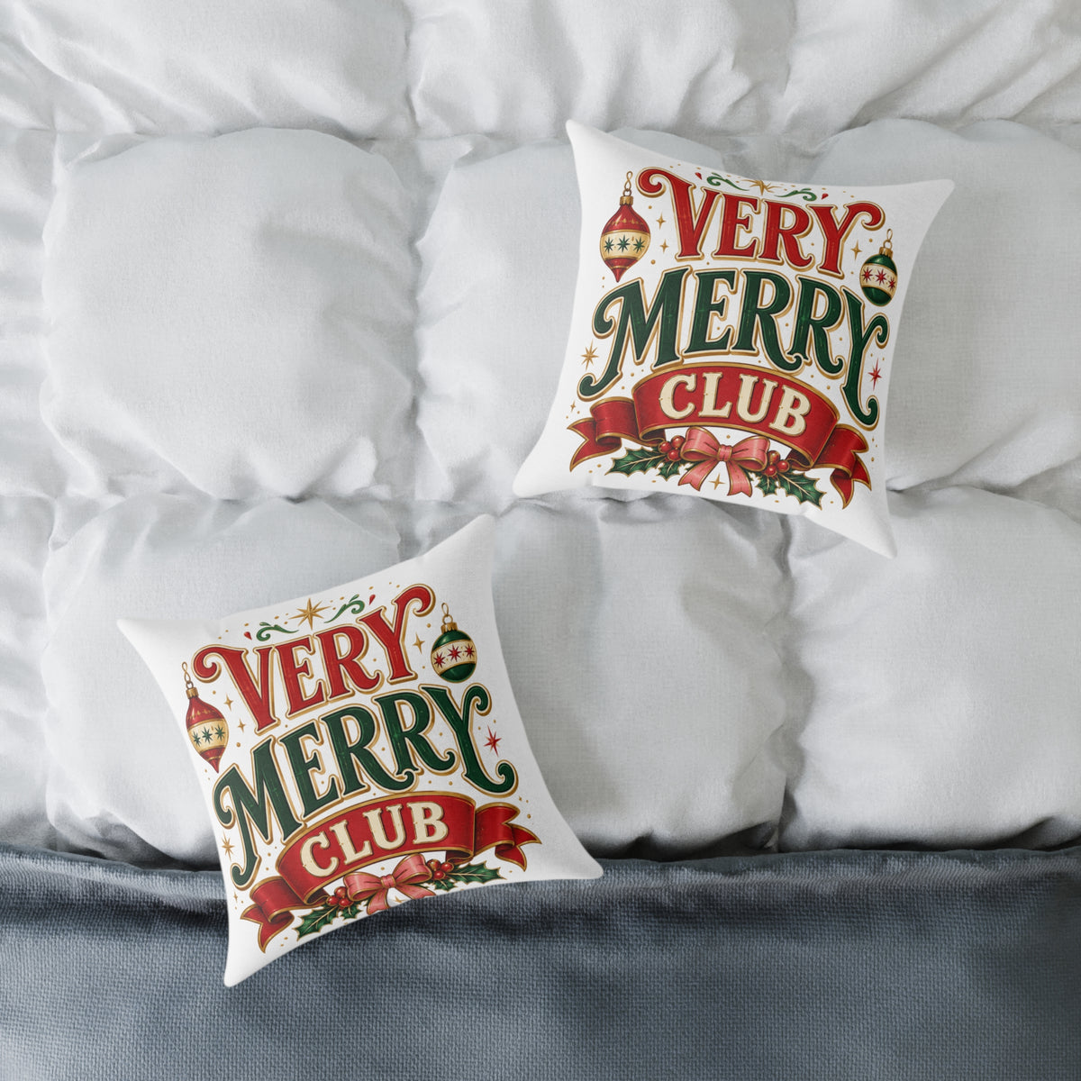 Christmas Very Merry Club Pillow - Festive Christmas Holiday Decorative Cushion