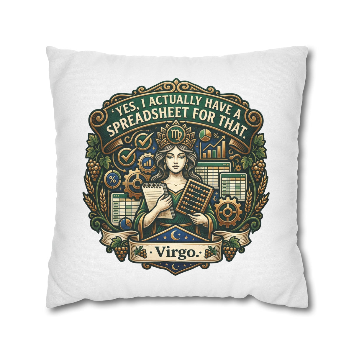 Virgo Astrology Pillowcase — "Yes, I Actually Have a Spreadsheet for That" Decorative Throw Pillow