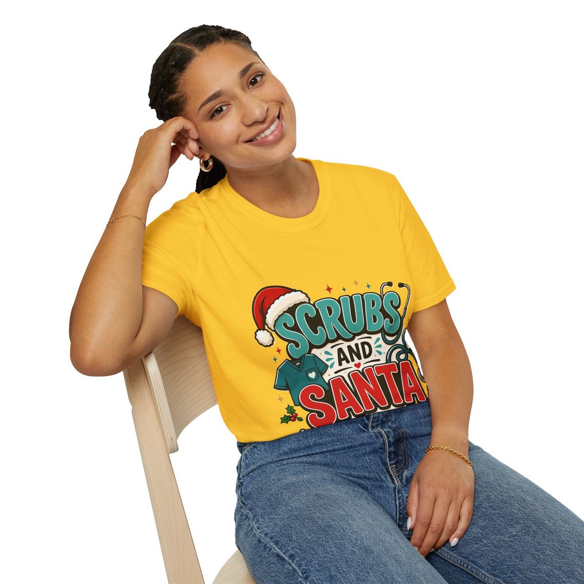 Scrubs and Santa Christmas T-Shirt — Cute Holiday Nurse Tee