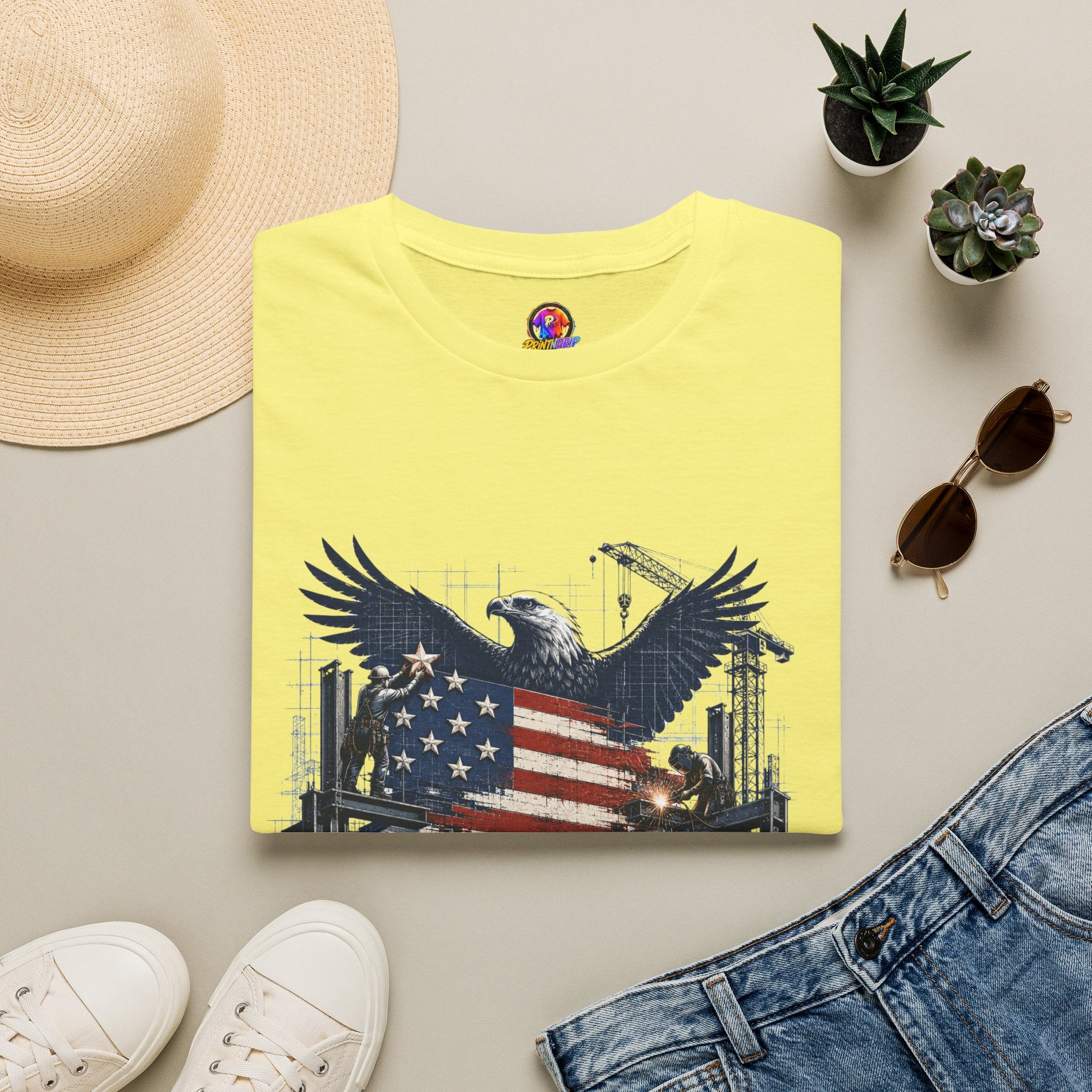 T-Shirt — 'America Is Still Under Construction' Patriotic Eagle Graphic