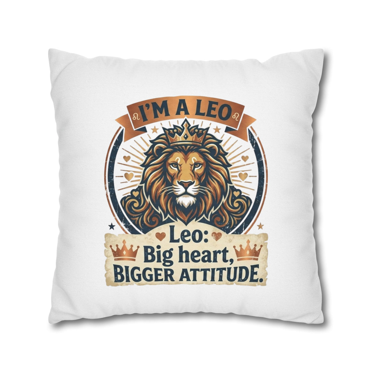 Leo Zodiac Big Heart Big Attitude Spun Polyester Square Pillowcase