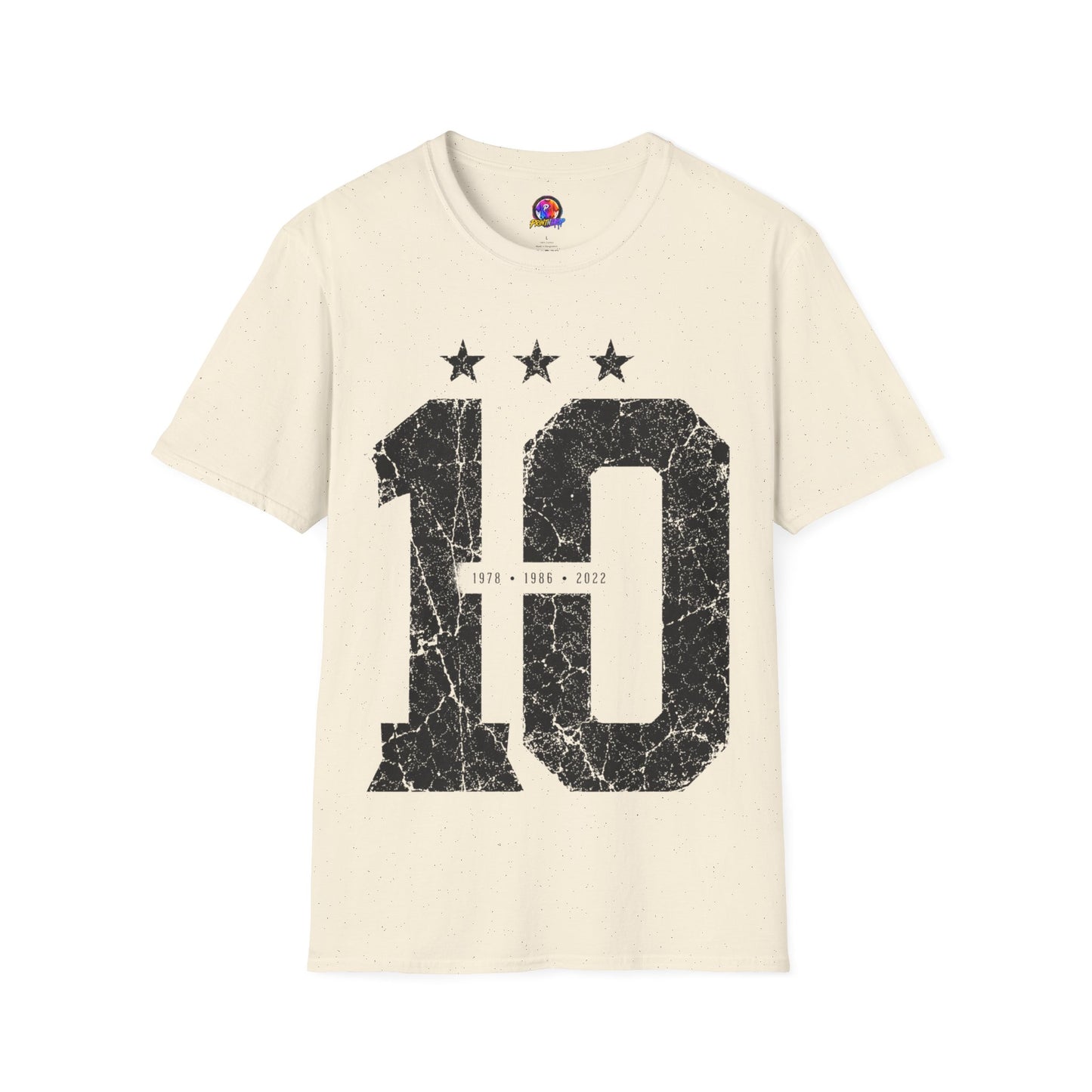 Vintage Argentina Worldcup winning No. 10 Jersey T-Shirt — Distressed Number Tee with Three Stars