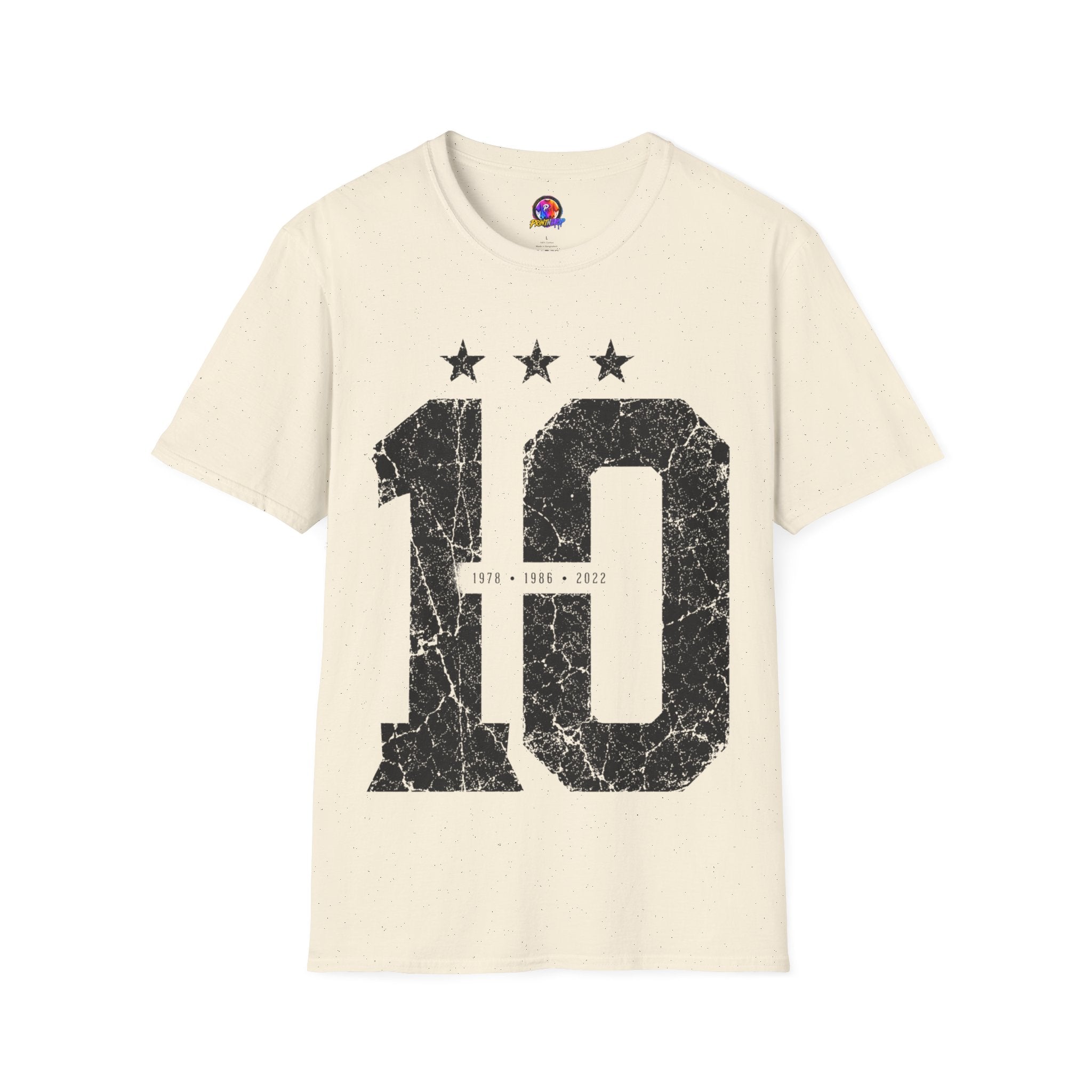 Vintage Argentina Worldcup winning No. 10 Jersey T-Shirt — Distressed Number Tee with Three Stars