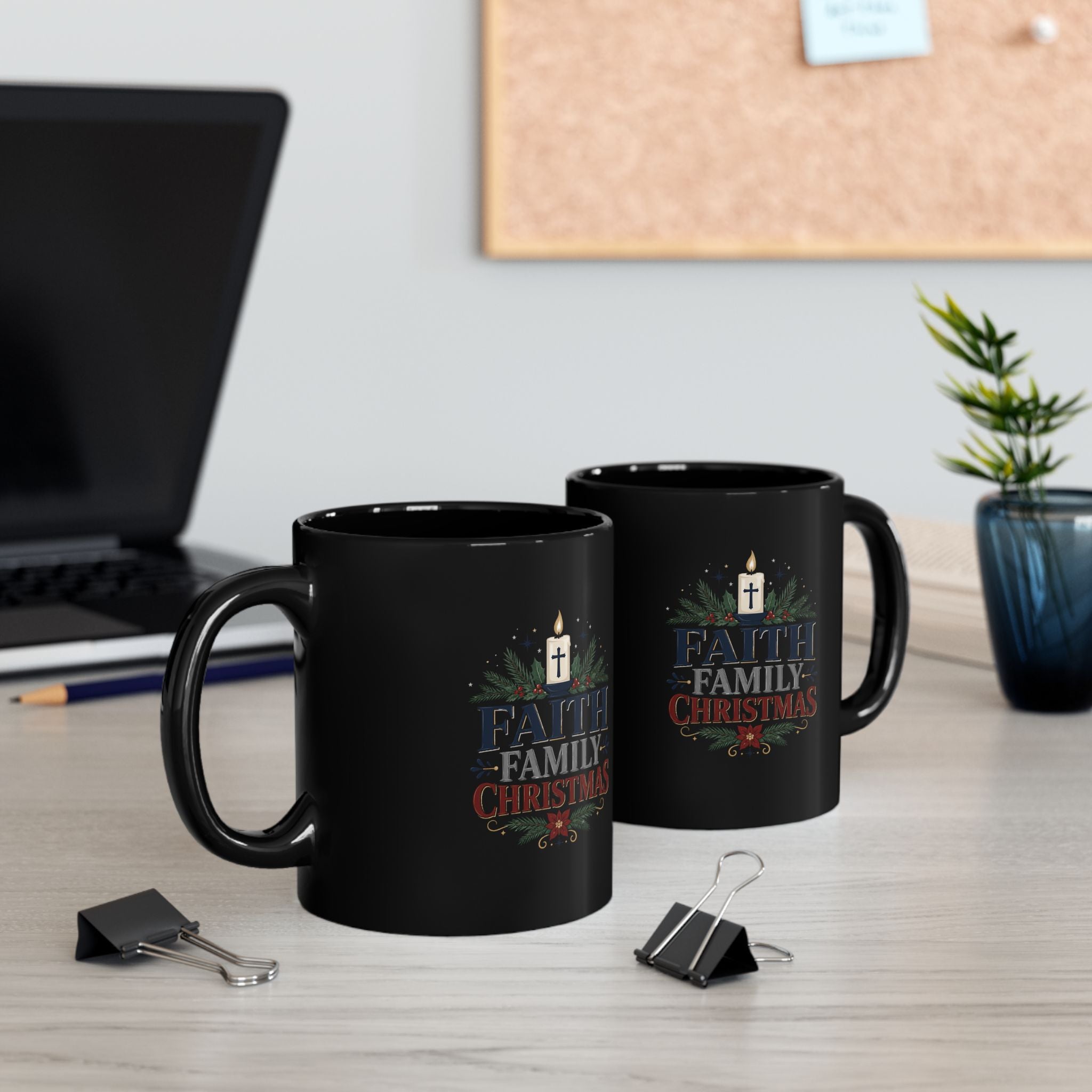Christmas  Faith Family Christmas  Black Mug – Religious Holiday Coffee Cup