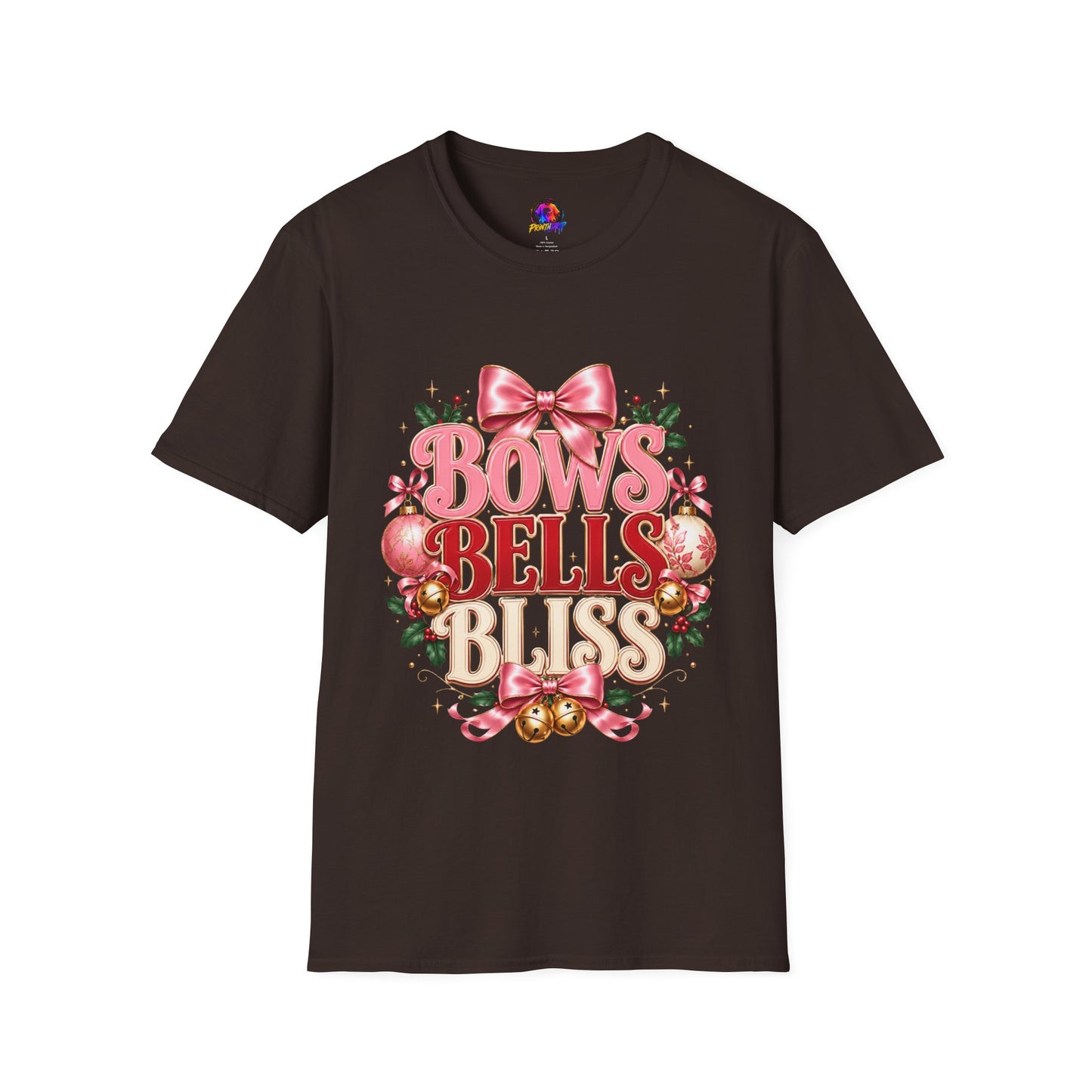 T-Shirt — Bows Bells Bliss Christmas Graphic Tee
