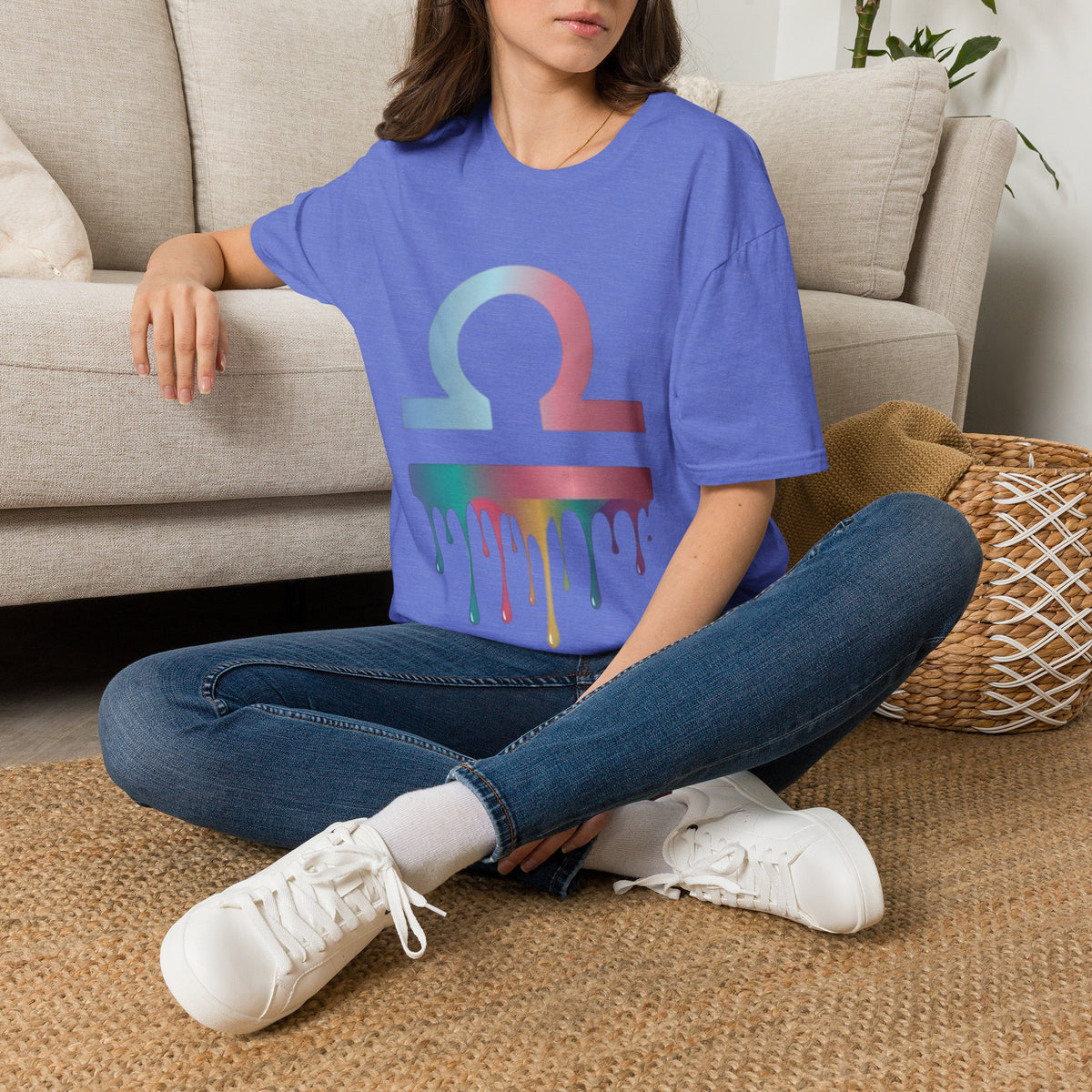 Omega Symbol T-Shirt — Pastel Gradient Drip Design