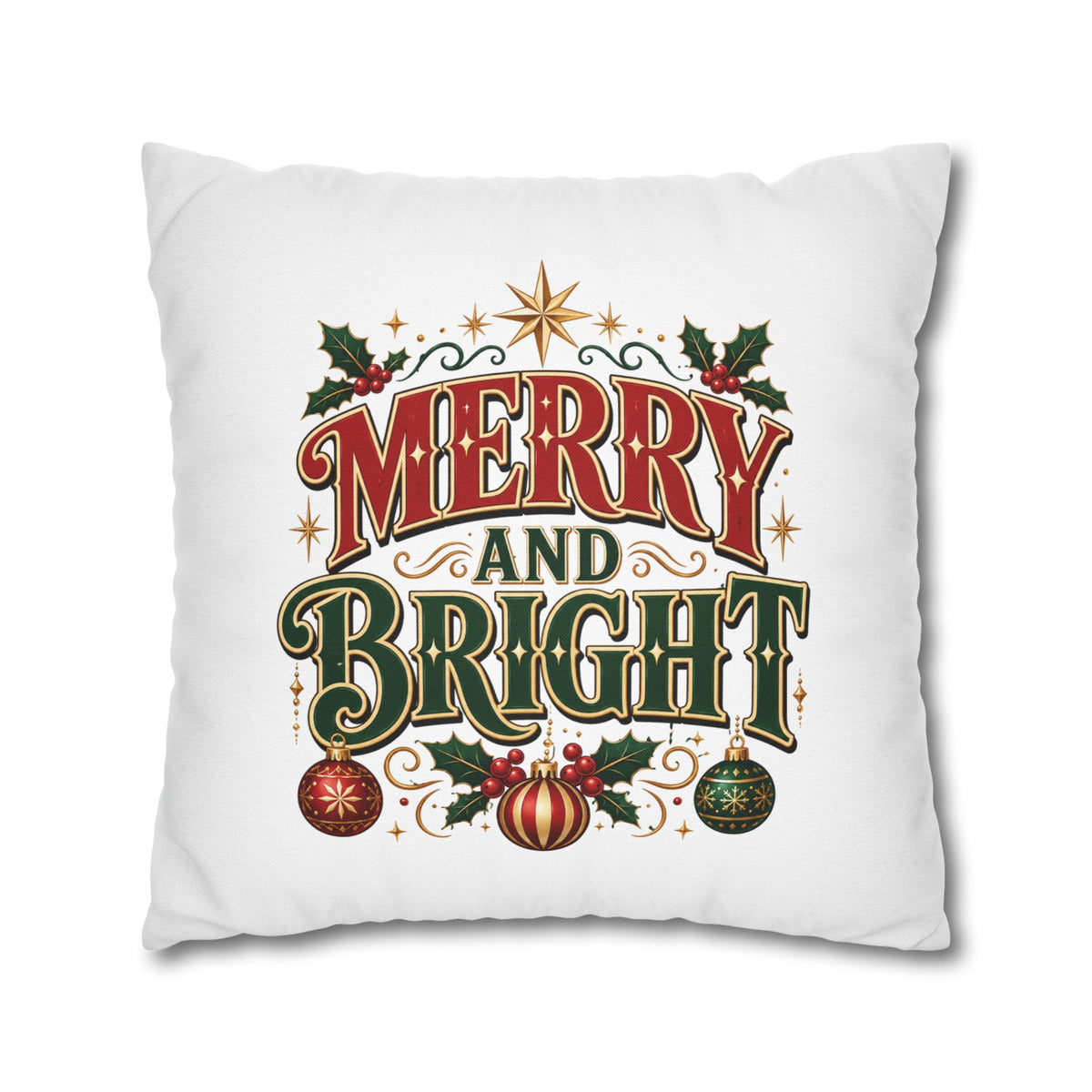 Merry and Bright Christmas Pillowcase — Festive Holiday Decorative Pillow Cover