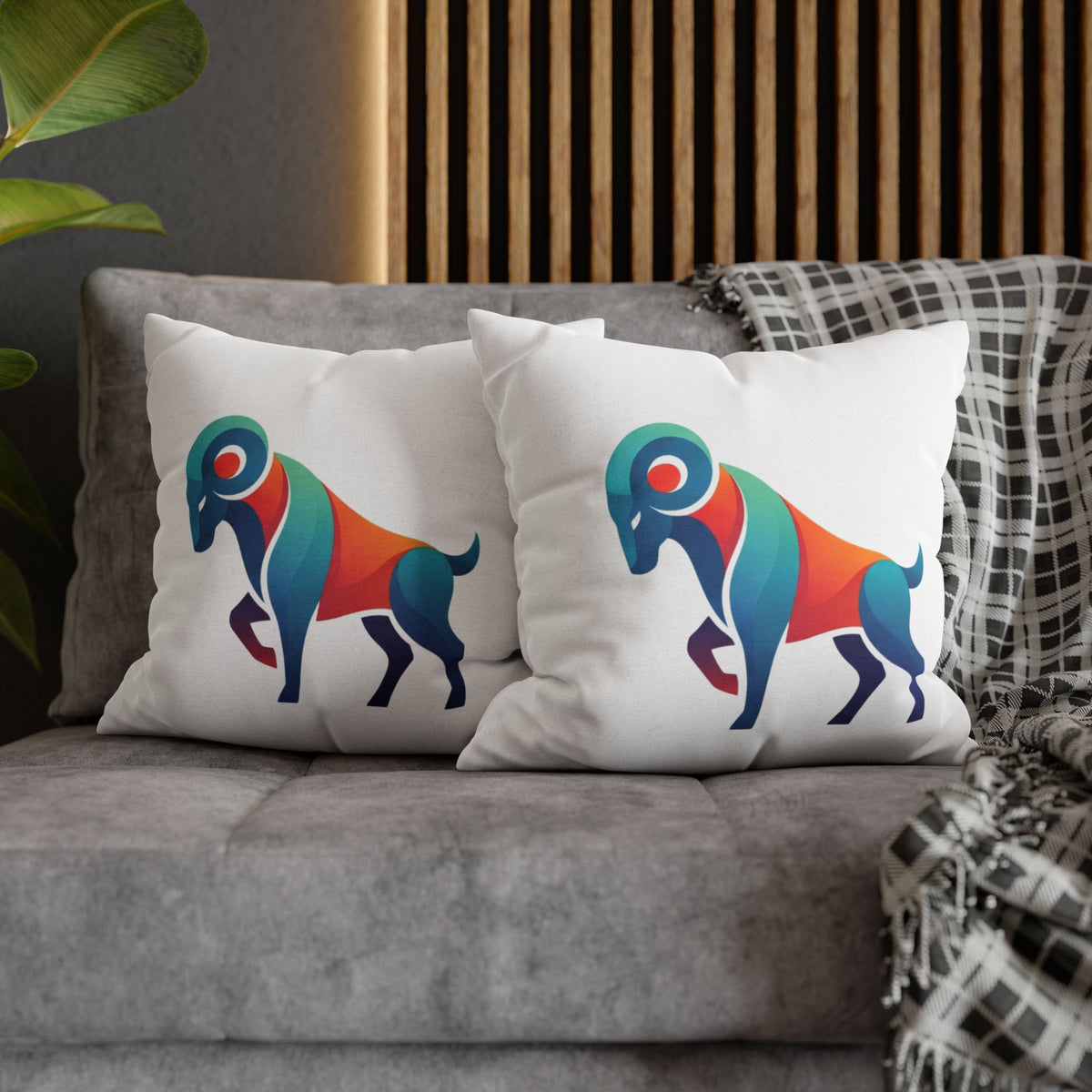 Aries Colorblock Ram Decorative Pillowcase — Zodiac Throw Pillow Cover
